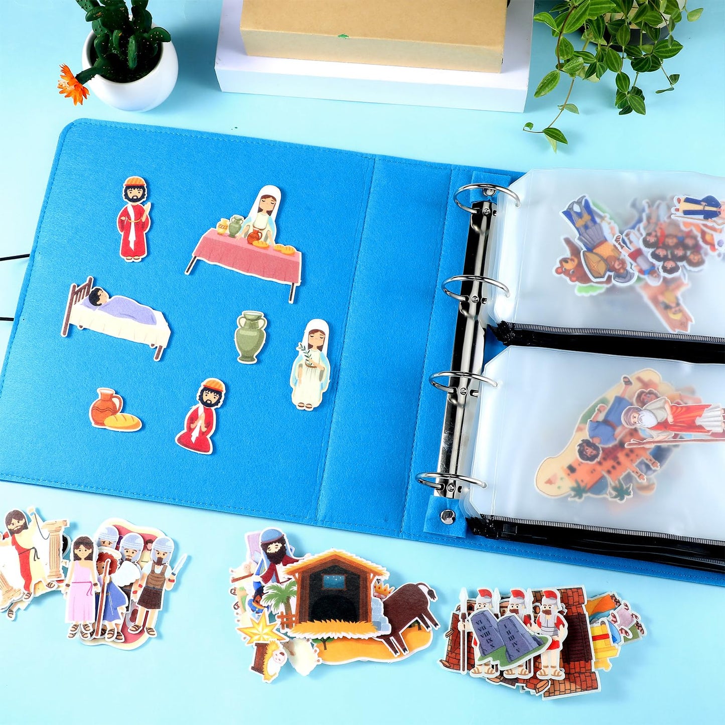 Windkream 13 Pack Felt Board Bible Stories Set – 165 Felt Pieces, 12 Story Sets with Storage Binders