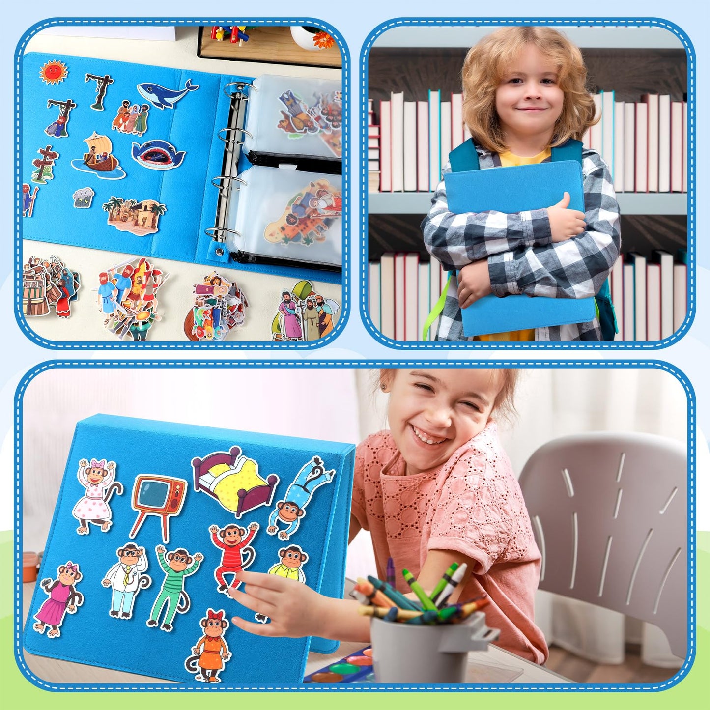 Windkream 13 Pack Felt Board Bible Stories Set – 165 Felt Pieces, 12 Story Sets with Storage Binders
