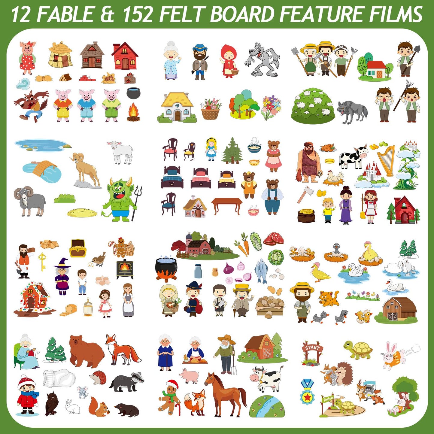 Windkream 12-Set Felt Board Stories Pieces – Felt Animals & Nursery Tales for Preschool & Storytelling