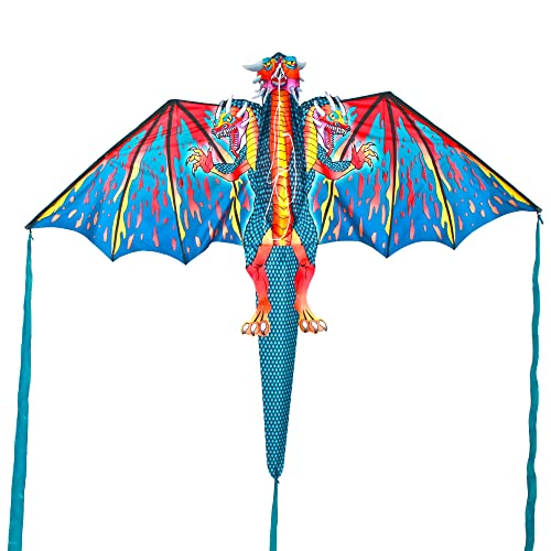 WindNSun Supersized Three-Headed Dragon 3D Kite — 76in Wingspan, Fiberglass Frame, Vibrant Colors