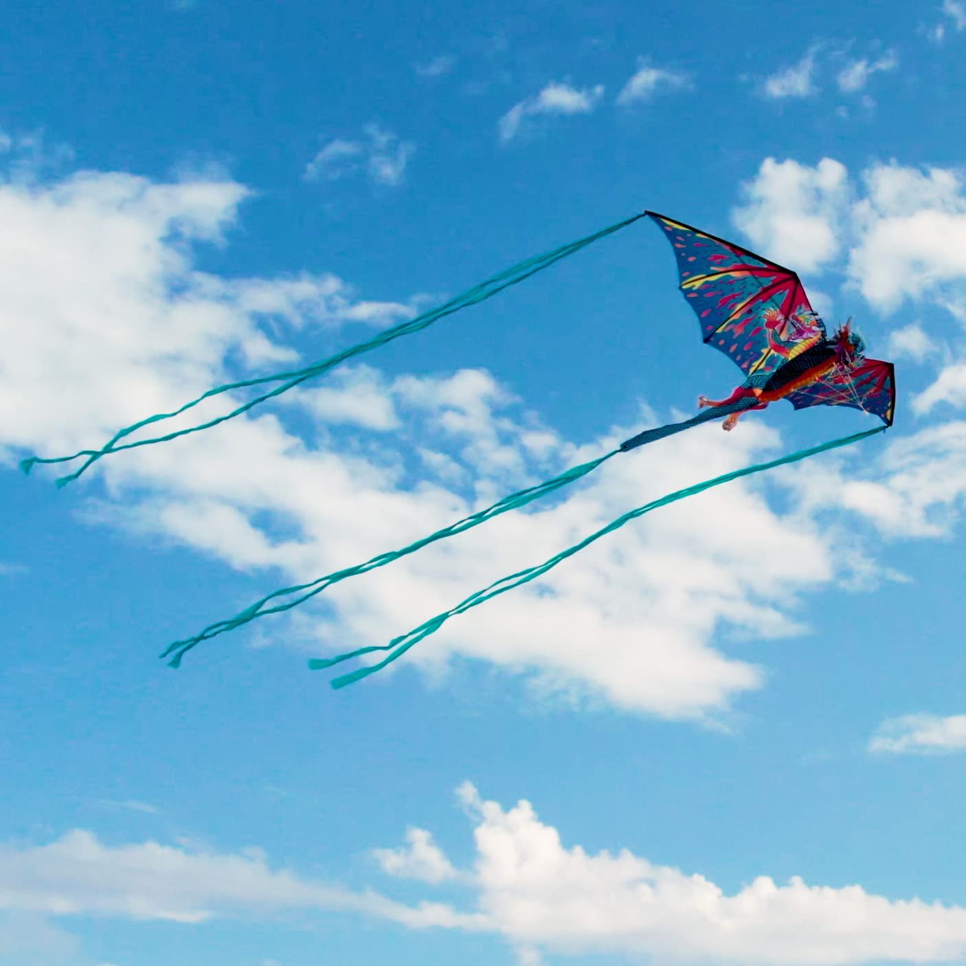 WindNSun Supersized Three-Headed Dragon 3D Kite — 76in Wingspan, Fiberglass Frame, Vibrant Colors