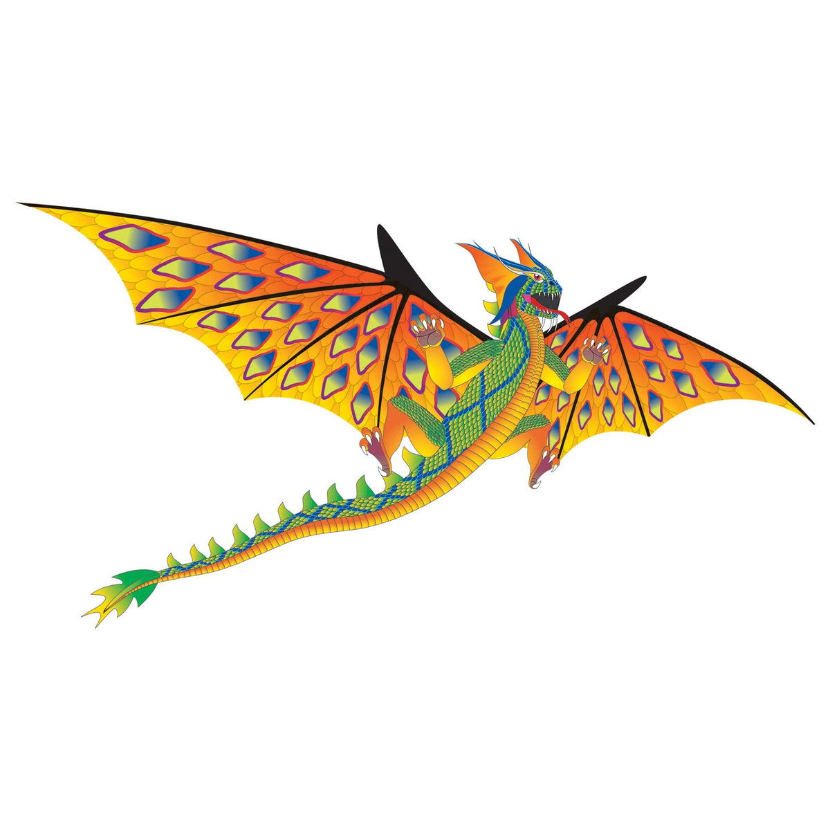 WindNSun Super Size 3D Green Dragon Kite - 76in Wide, Durable Fiberglass Frame & Ripstop Nylon