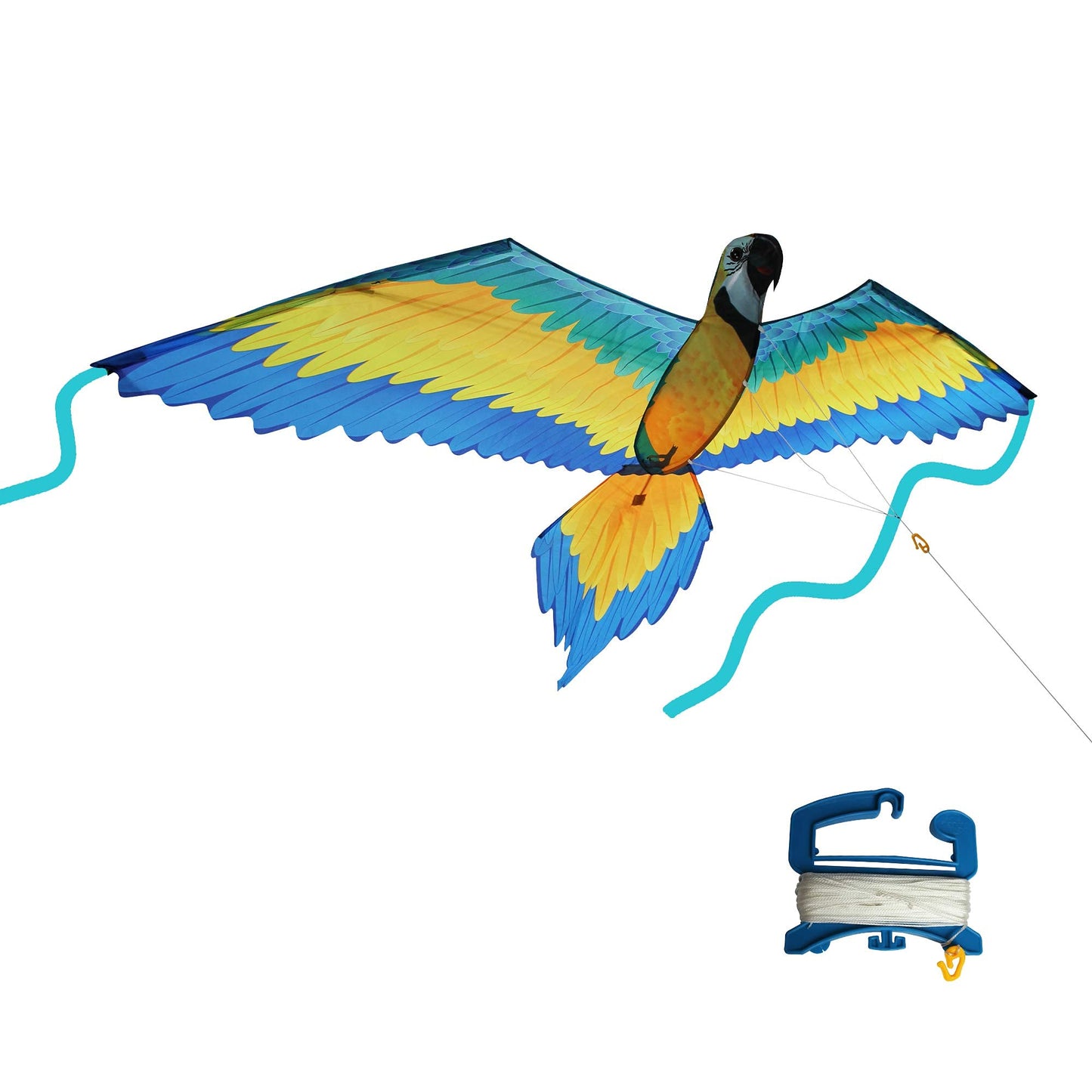 WindNSun Super Size 3D Blue Macaw Kite – 74-Inch Wingspan Nylon Parrot