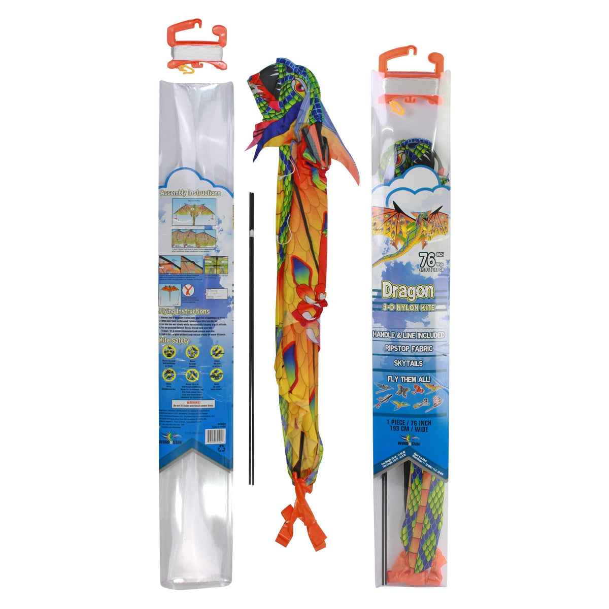 WindNSun Super Size 3D Green Dragon Kite - 76in Wide, Durable Fiberglass Frame & Ripstop Nylon