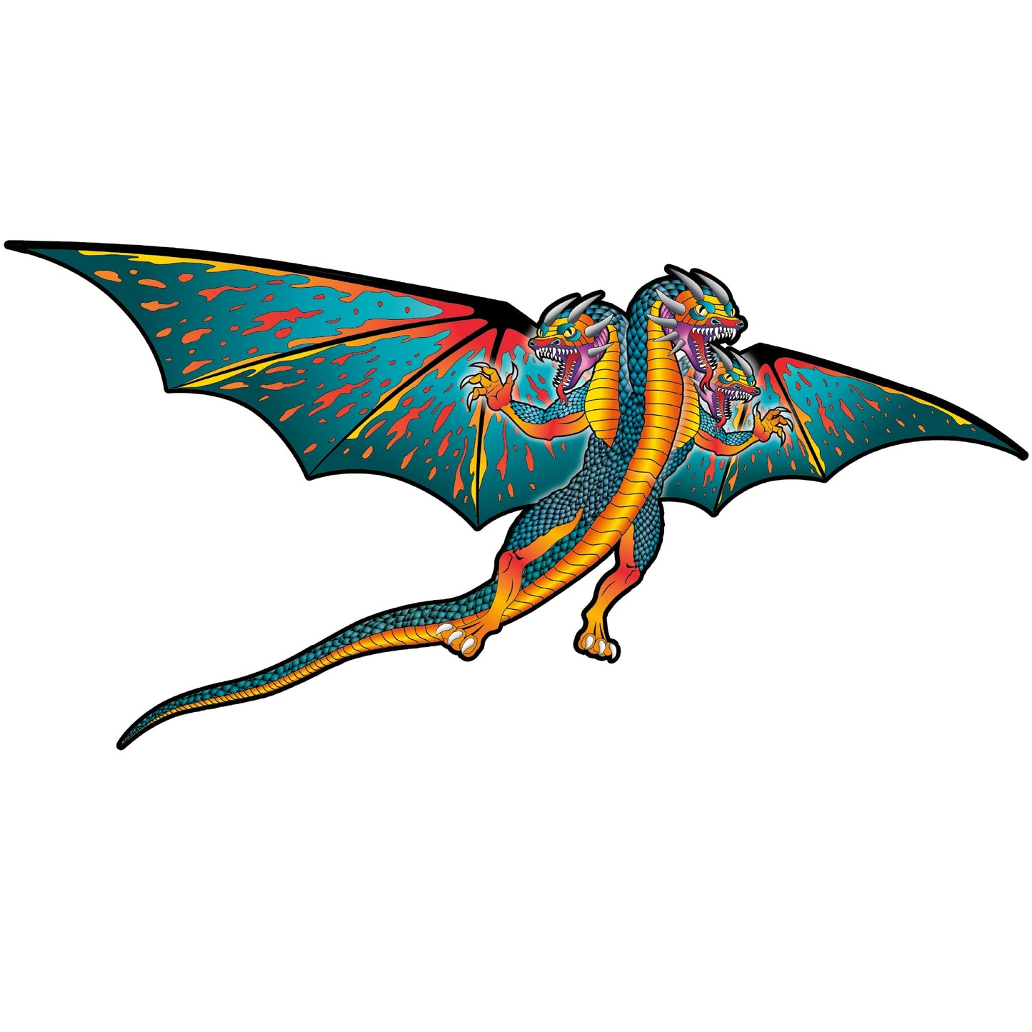 WindNSun Supersized Three-Headed Dragon 3D Kite — 76in Wingspan, Fiberglass Frame, Vibrant Colors