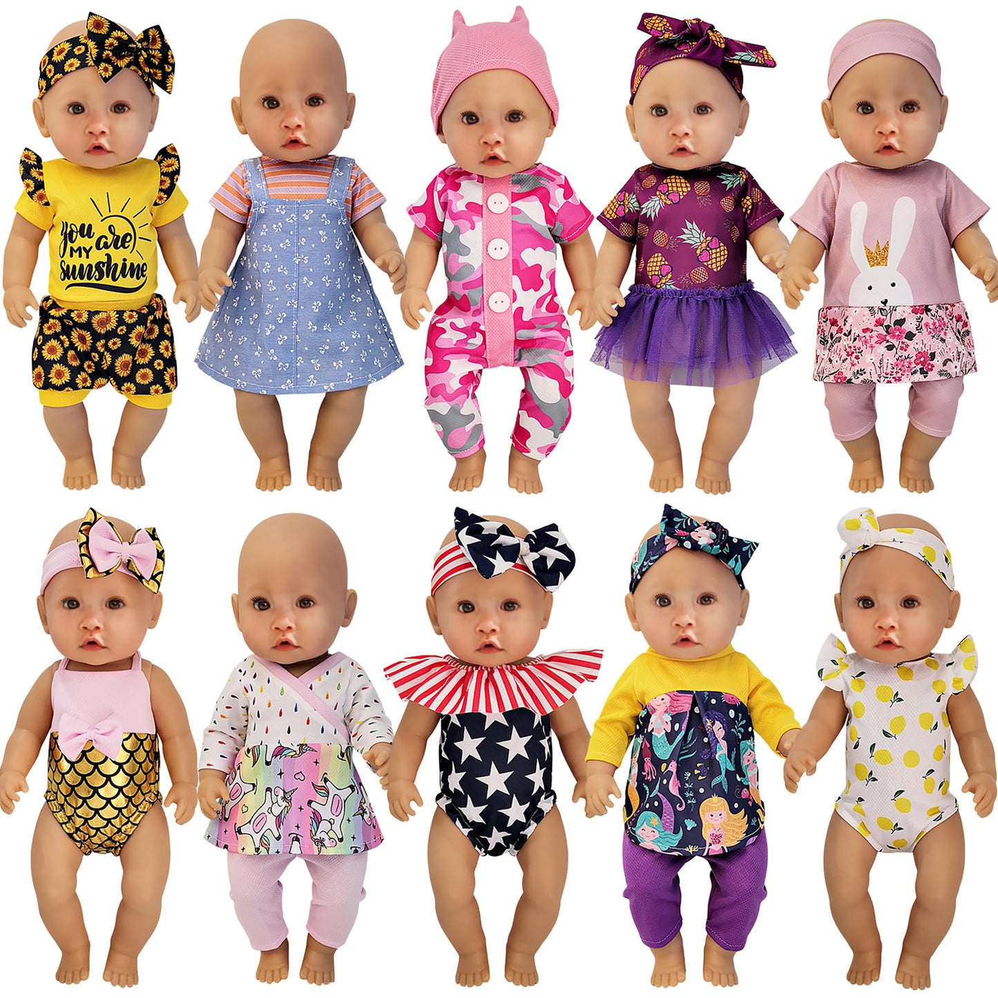 Windolls 10 Sets 14-16 Inch Doll Clothes & Accessories for 15-Inch Newborn Dolls – Outfits & Headbands