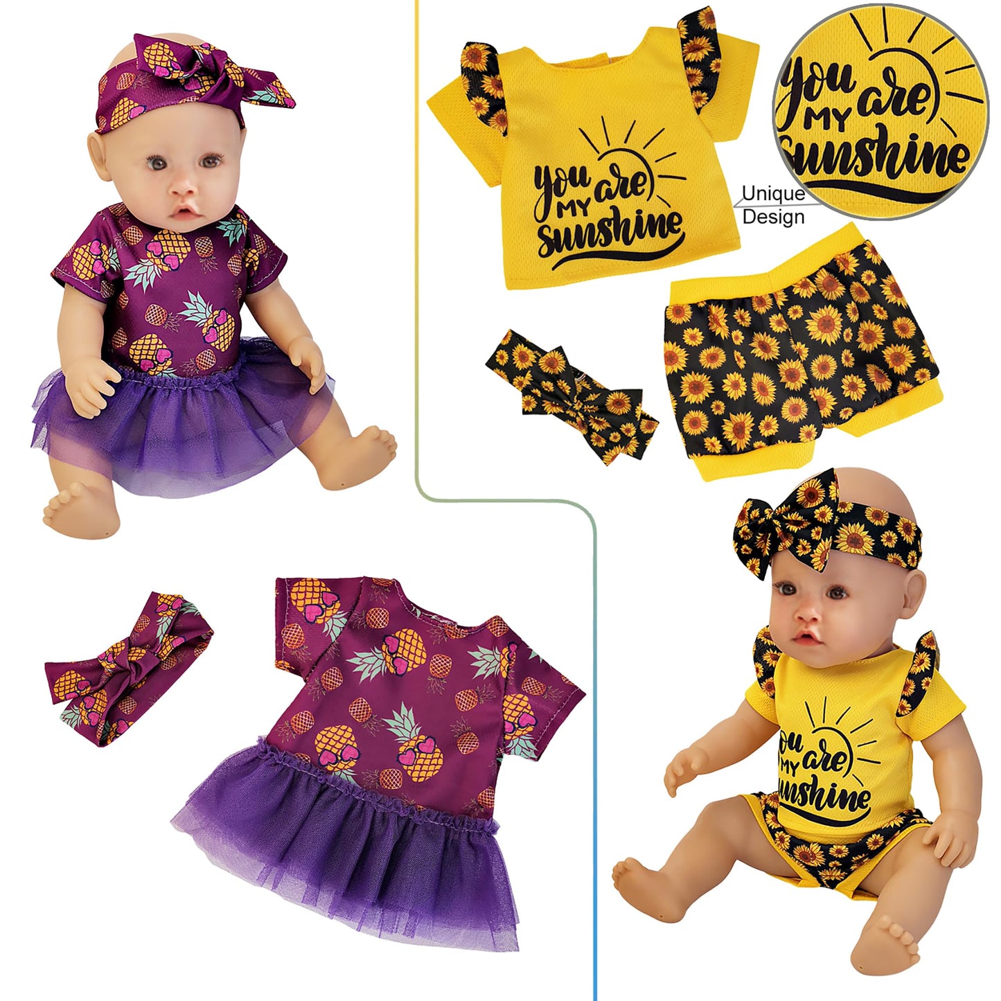 Windolls 10 Sets 14-16 Inch Doll Clothes & Accessories for 15-Inch Newborn Dolls – Outfits & Headbands