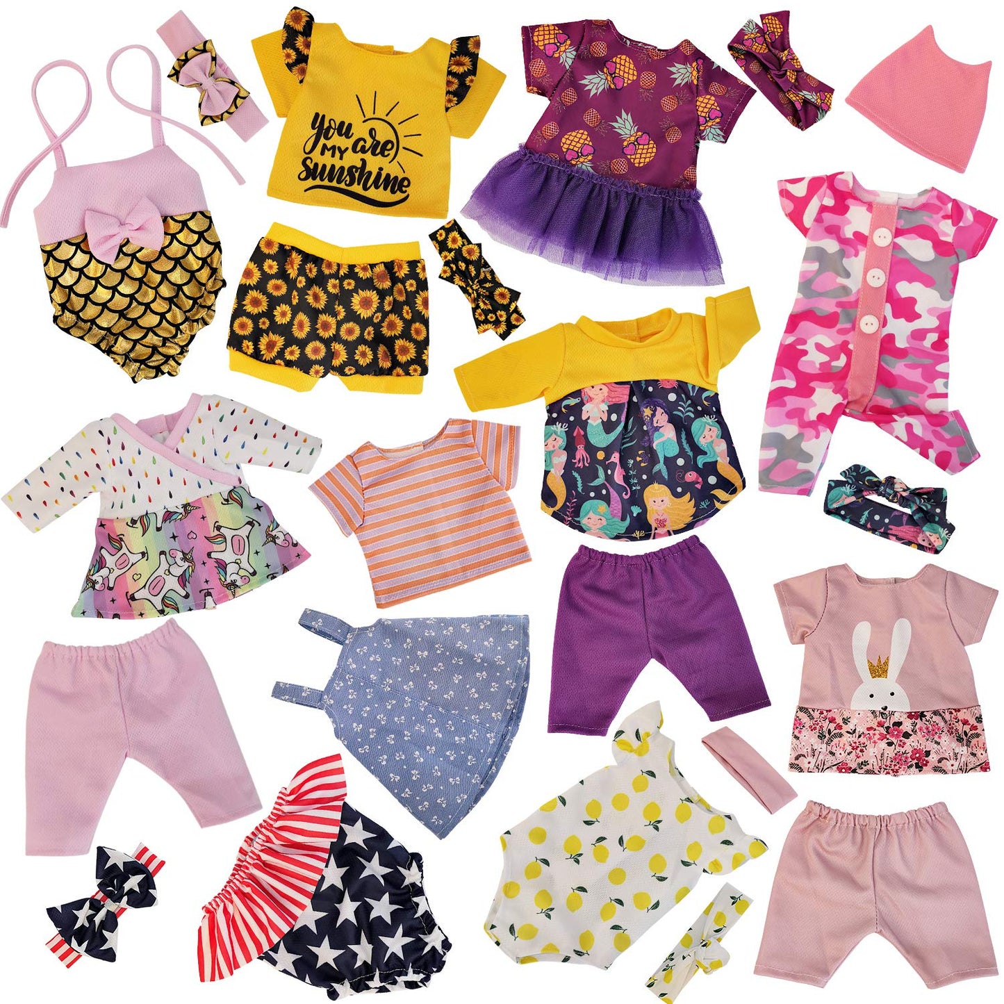 Windolls 10 Sets 14-16 Inch Doll Clothes & Accessories for 15-Inch Newborn Dolls – Outfits & Headbands