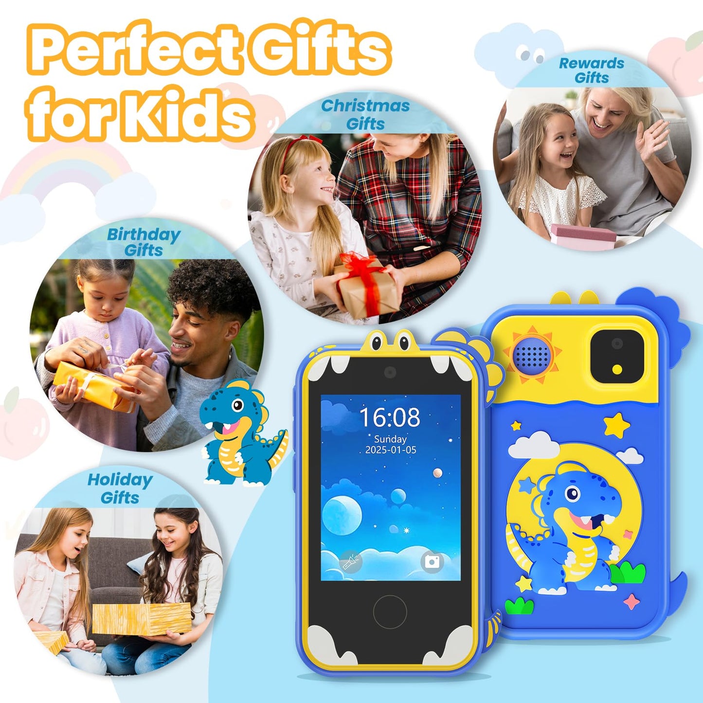 Windpaint Kids Phone - 2.8-inch Educational Toy for Ages 3-10 (Blue)