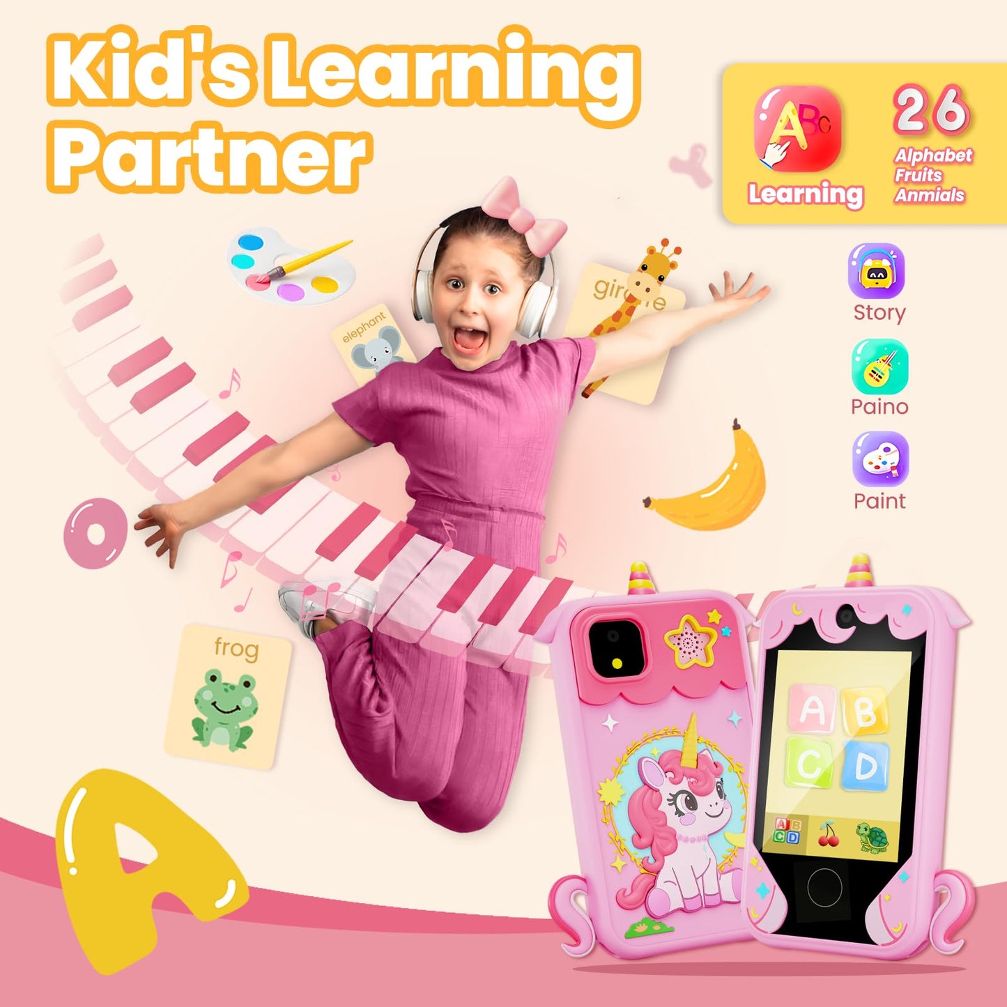 Windpaint Kids Phone - 2.8-inch Touchscreen Educational Toy (Pink)