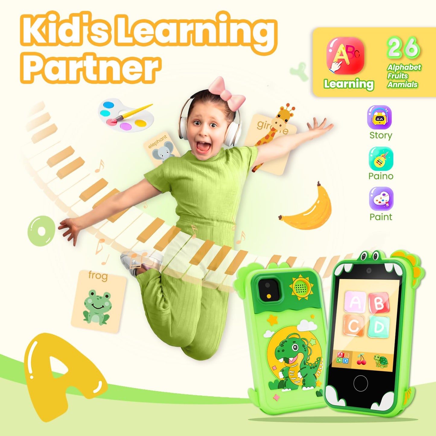 Windpaint Kids Phone for Girls & Boys – 2.8-Inch Touchscreen Educational Toy (Green)
