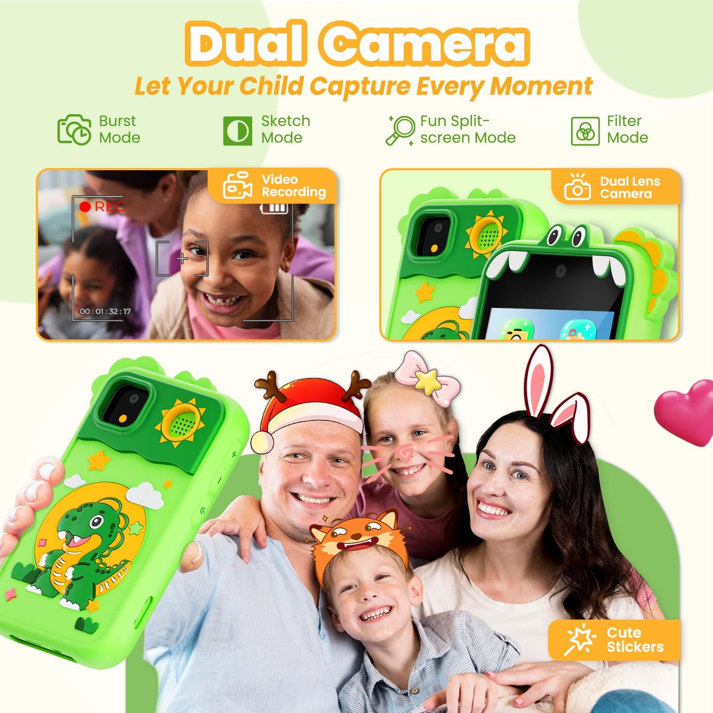 Windpaint Kids Phone for Girls & Boys – 2.8-Inch Touchscreen Educational Toy (Green)
