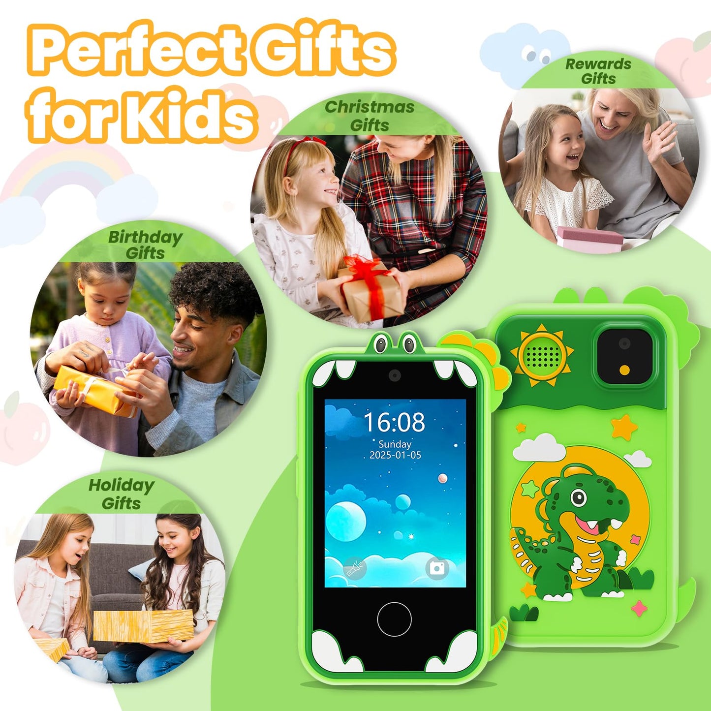 Windpaint Kids Phone for Girls & Boys – 2.8-Inch Touchscreen Educational Toy (Green)