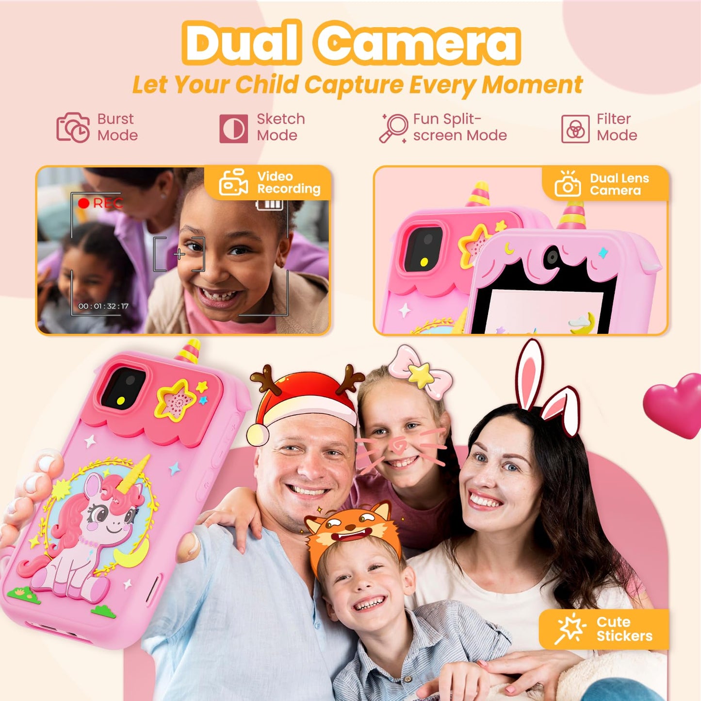 Windpaint Kids Phone - 2.8-inch Touchscreen Educational Toy (Pink)
