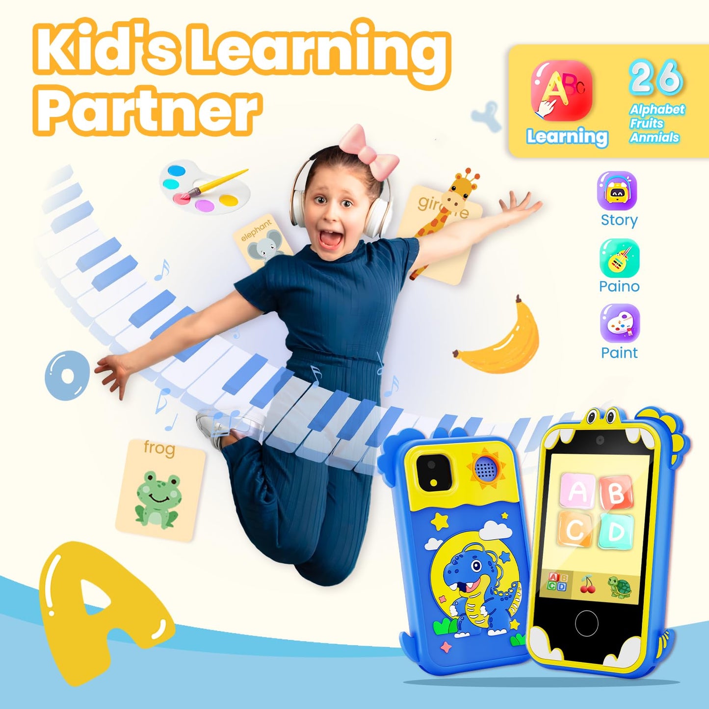 Windpaint Kids Phone - 2.8-inch Educational Toy for Ages 3-10 (Blue)