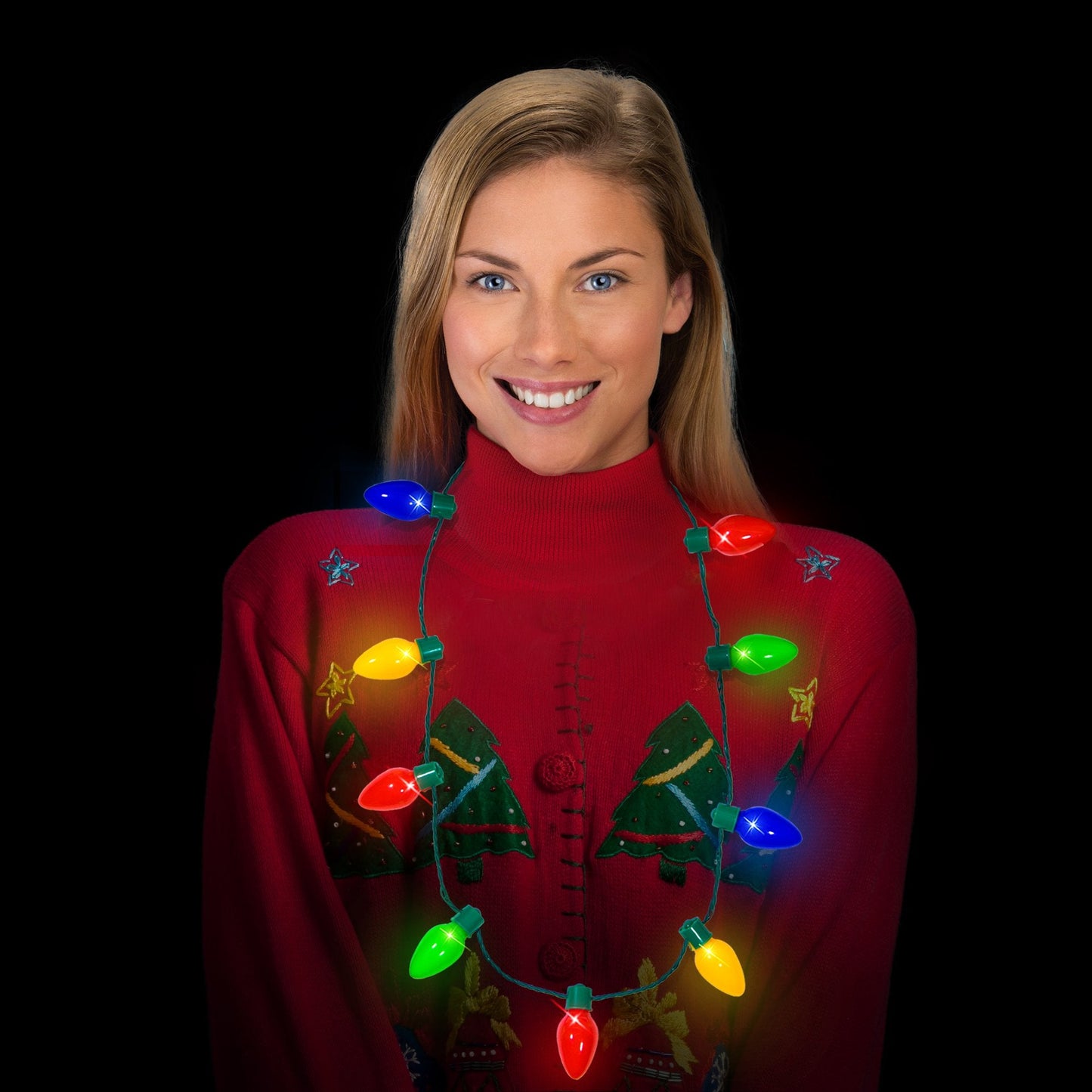 Windy City Novelties 9-Bulb Christmas LED Necklace — 6 Lighting Modes, Battery Included