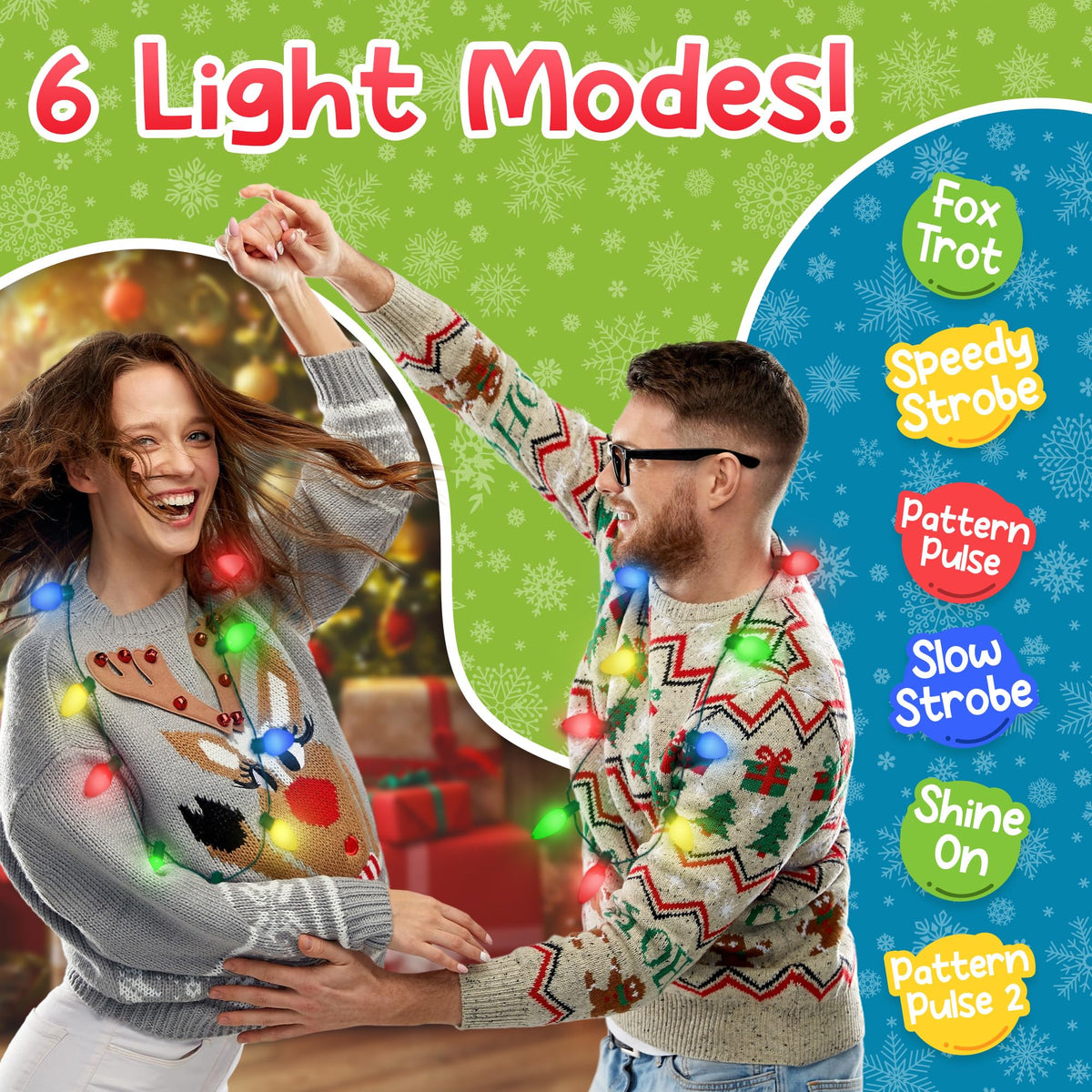 Windy City Novelties 9-Bulb Christmas LED Necklace — 6 Lighting Modes, Battery Included