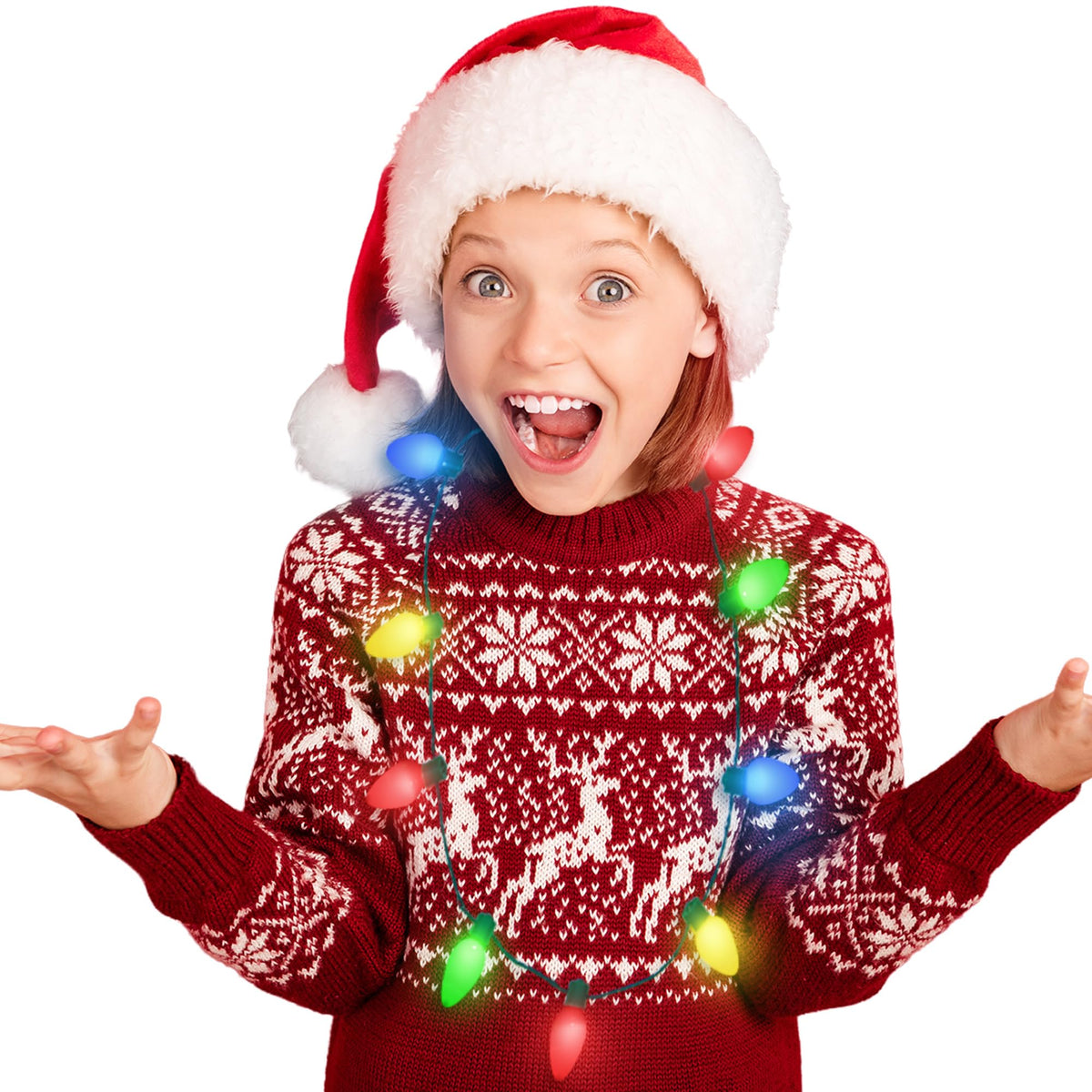 Windy City Novelties 9-Bulb Christmas LED Necklace — 6 Lighting Modes, Battery Included