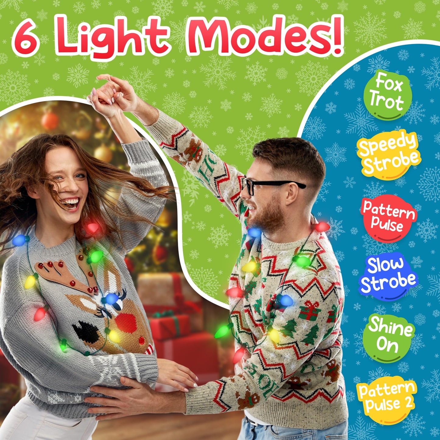 Windy City Novelties 4 Pack LED Light Up Christmas Bulb Necklace – 6 Dynamic Modes for Parties & Parades