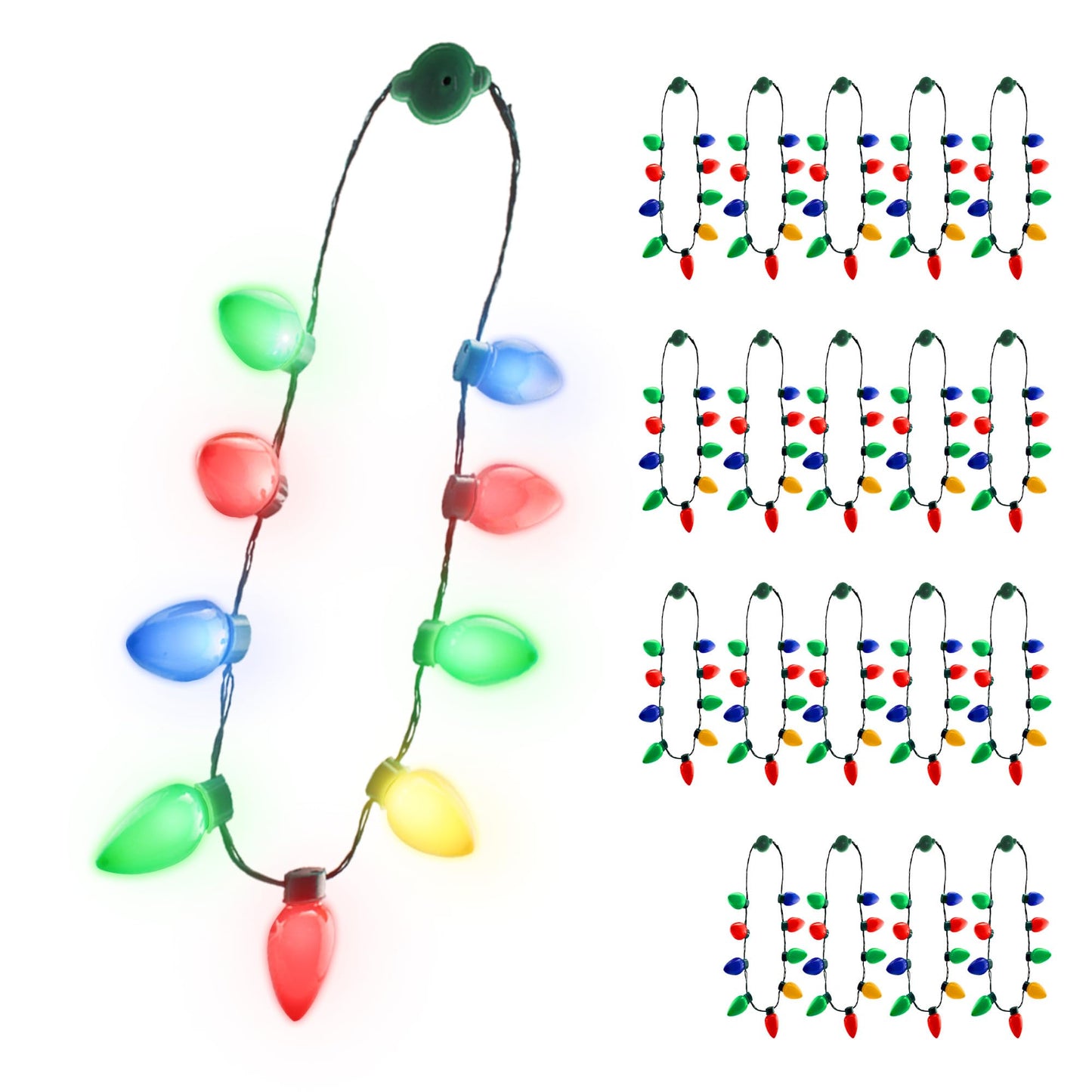 Windy City Novelties 4 Pack LED Light Up Christmas Bulb Necklace – 6 Dynamic Modes for Parties & Parades