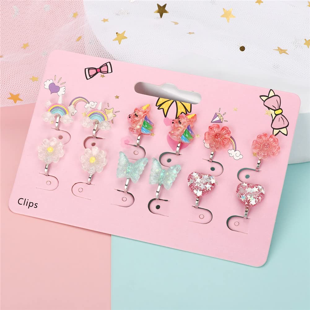 Wingchold 6-Designs Crystal Unicorn Clip-On Earrings for Girls