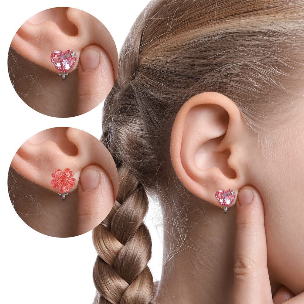 Wingchold 6-Designs Crystal Unicorn Clip-On Earrings for Girls