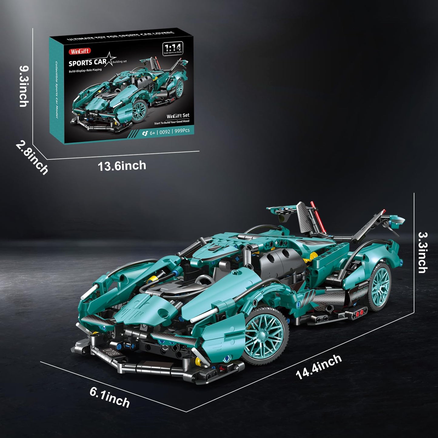 WINGIFT 999-Piece 1:14 Sports Car Building Blocks – STEM Model Kit for Boys & Adults