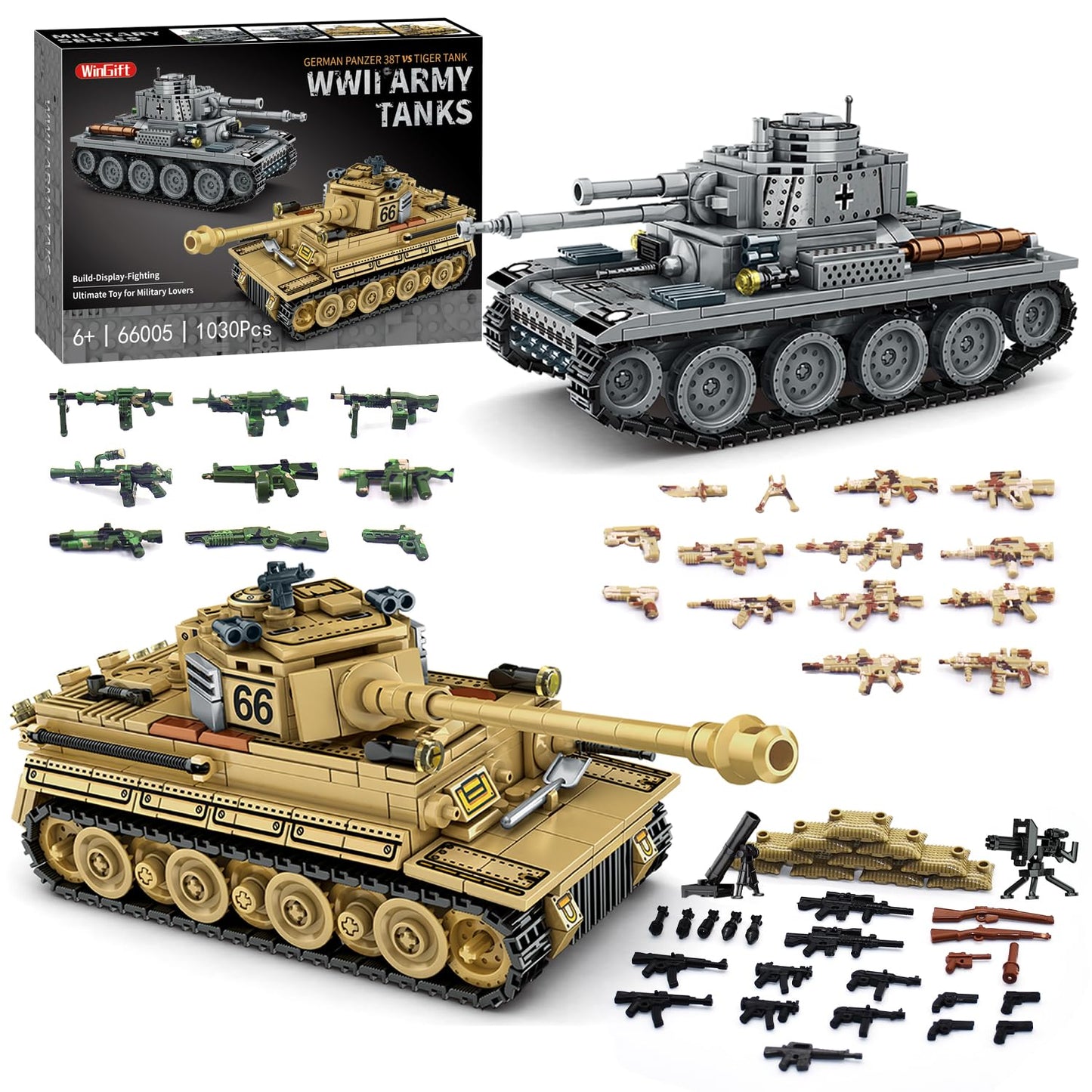 WINGIFT 1030-Piece WW2 Army Tank Set: Panzer 38(t) & Tiger Tank Models for Collectors and Family Builds