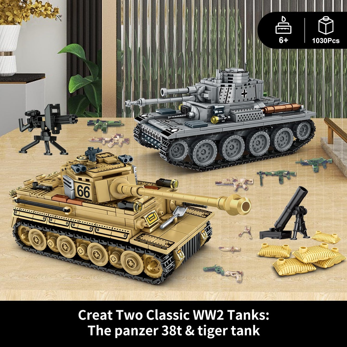 WINGIFT 1030-Piece WW2 Army Tank Set: Panzer 38(t) & Tiger Tank Models for Collectors and Family Builds