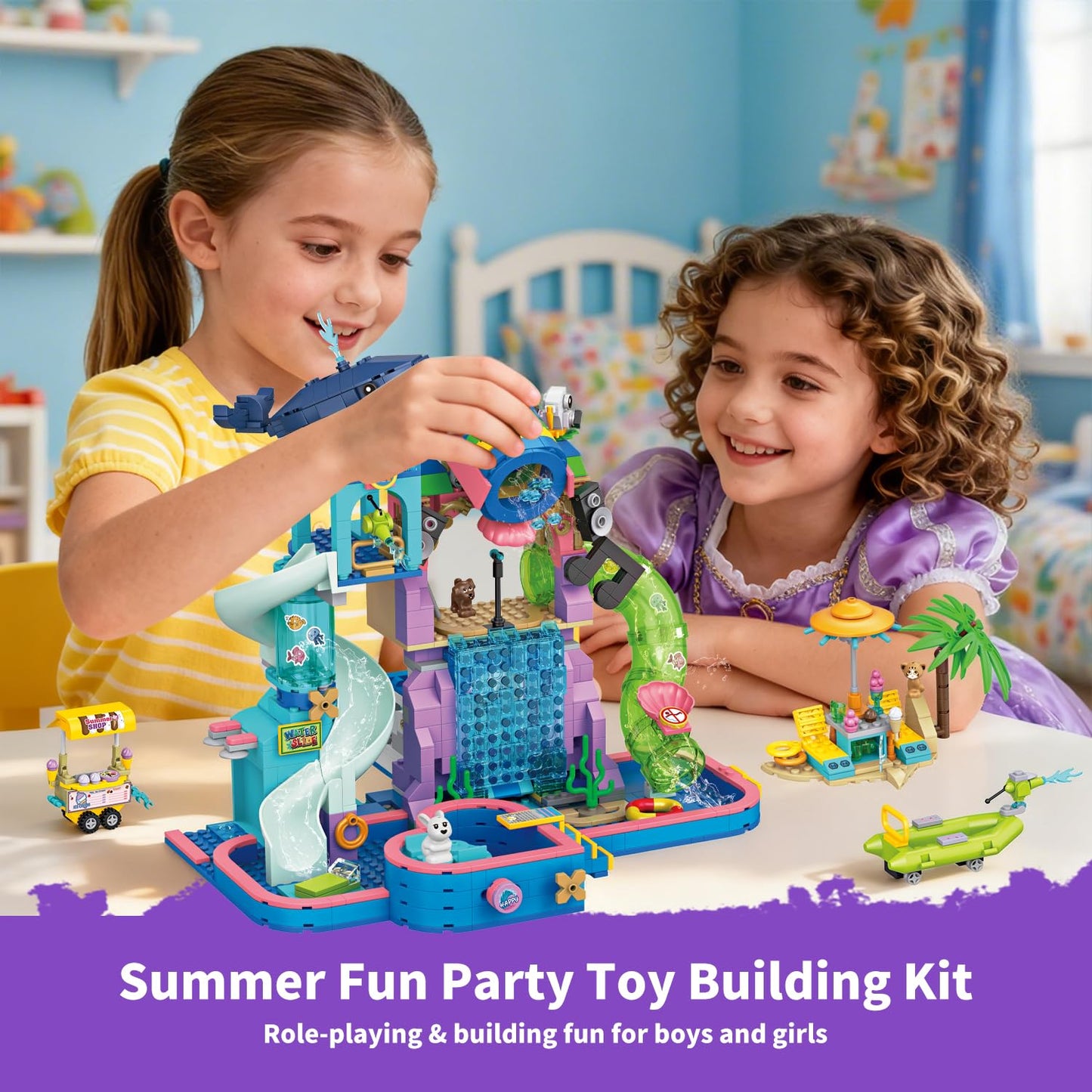 Wingift 1150Pcs Friends Water Park Building Set | STEM Summer Toy for Kids Aged 6-12