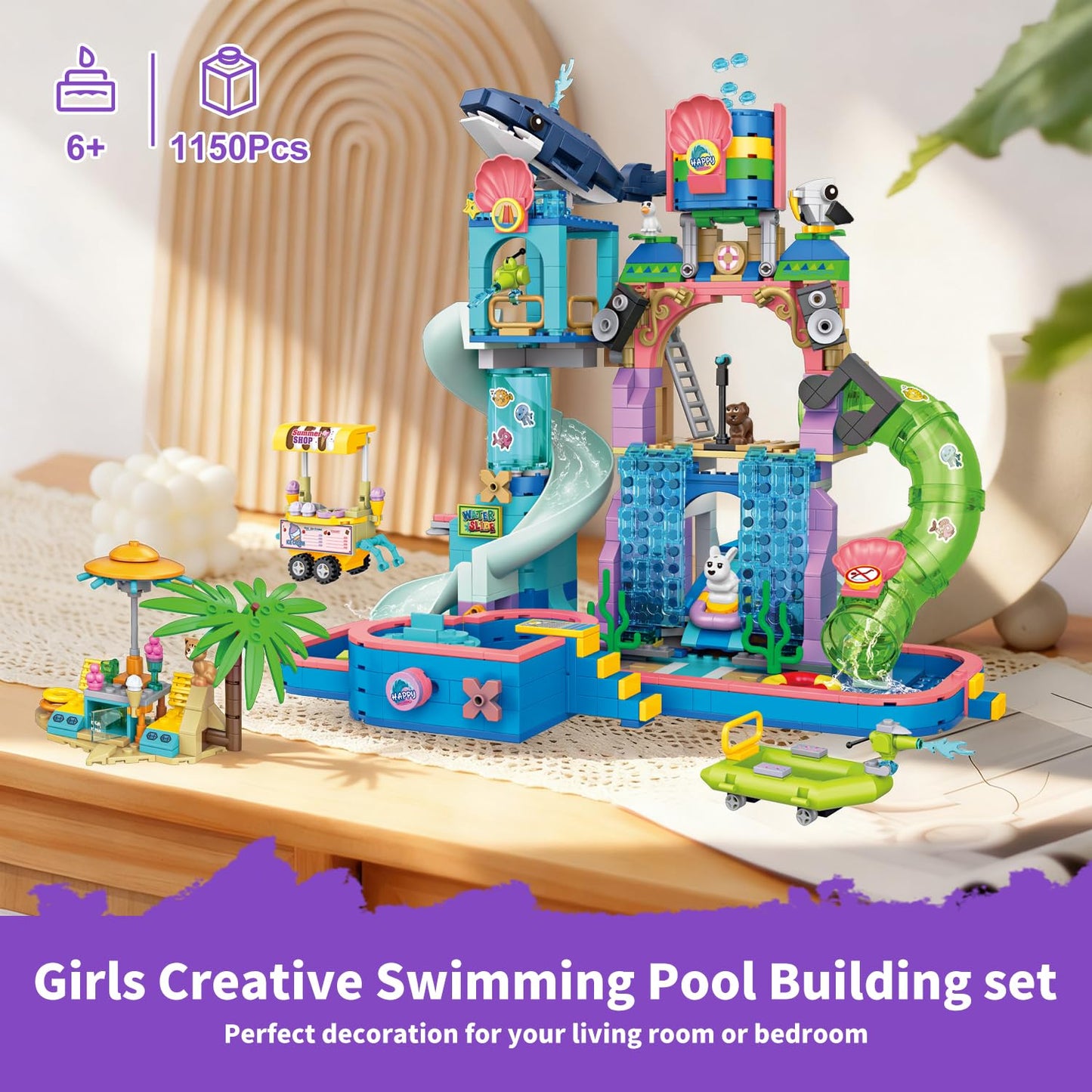Wingift 1150Pcs Friends Water Park Building Set | STEM Summer Toy for Kids Aged 6-12