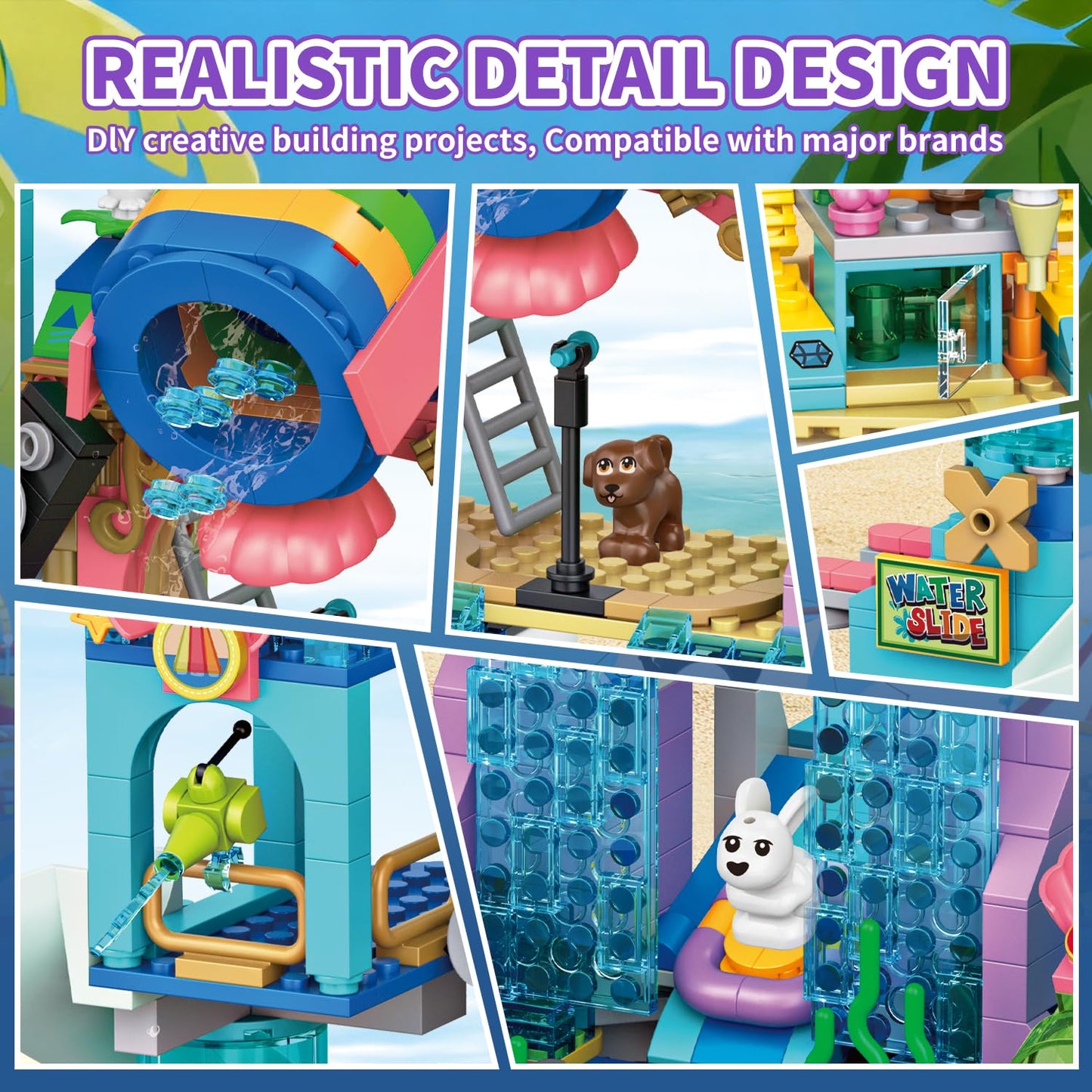 Wingift 1150Pcs Friends Water Park Building Set | STEM Summer Toy for Kids Aged 6-12
