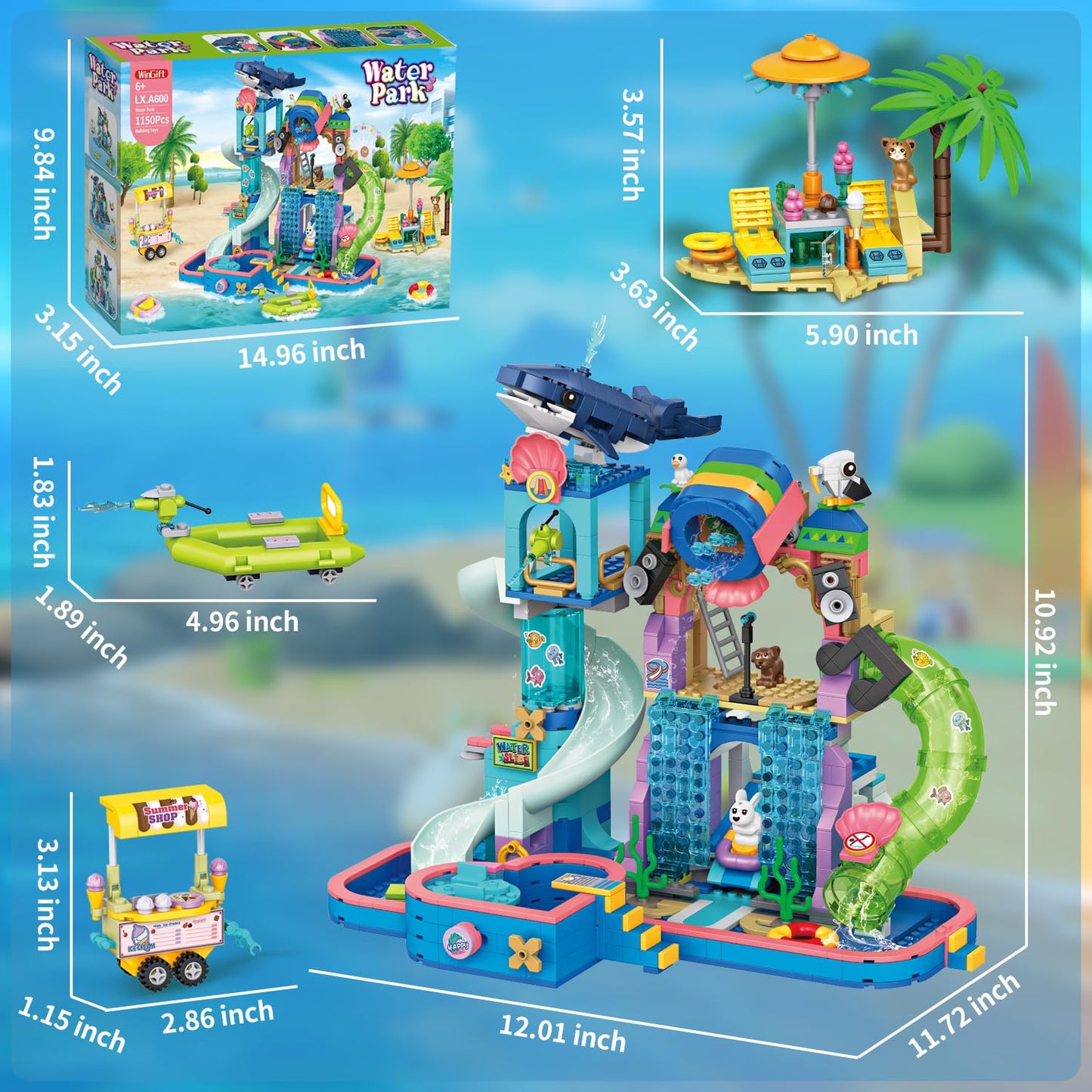 Wingift 1150Pcs Friends Water Park Building Set | STEM Summer Toy for Kids Aged 6-12