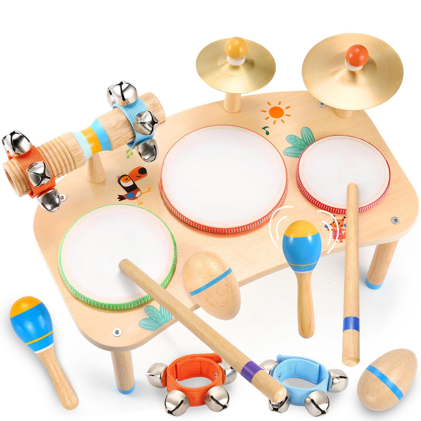 Wingyz 11-in-1 Kids Drum Set – Montessori Wooden Musical Toys for Toddlers 1-3