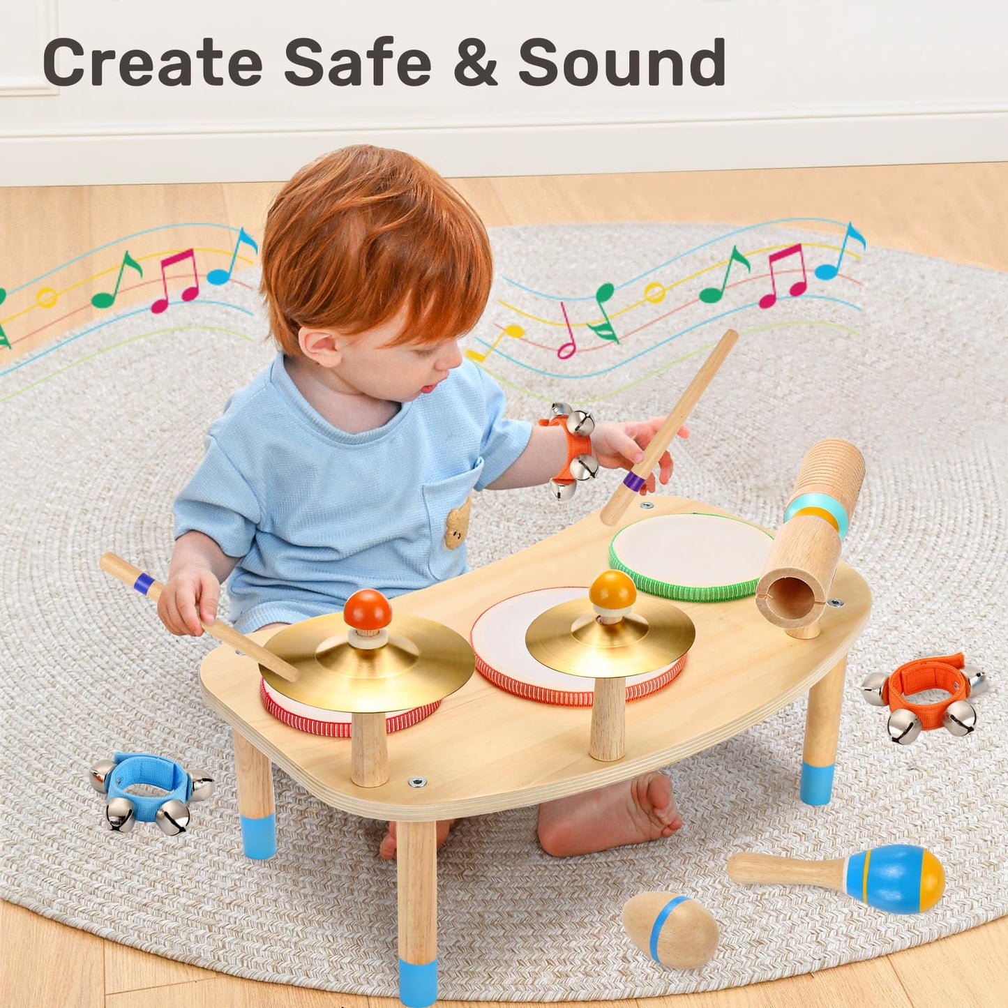 Wingyz 11-in-1 Kids Drum Set – Montessori Wooden Musical Toys for Toddlers 1-3