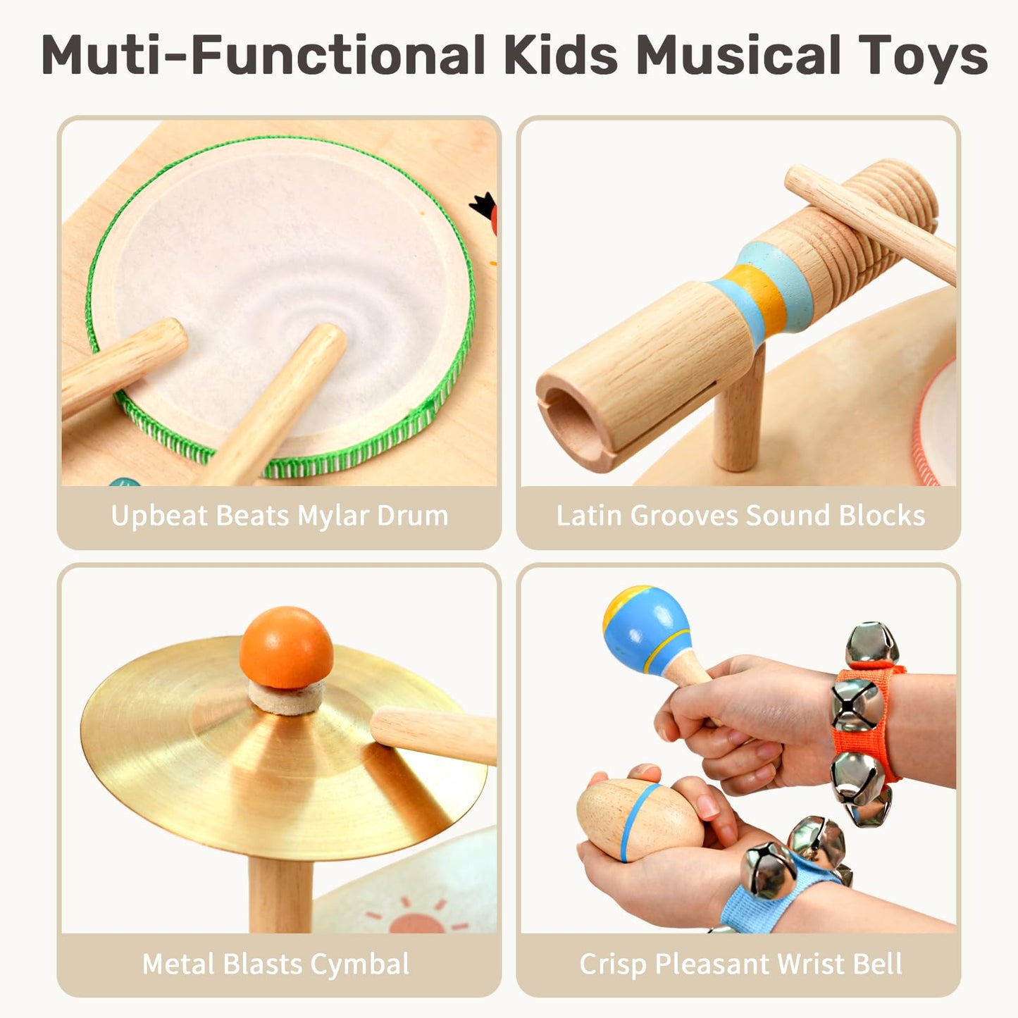 Wingyz 11-in-1 Kids Drum Set – Montessori Wooden Musical Toys for Toddlers 1-3