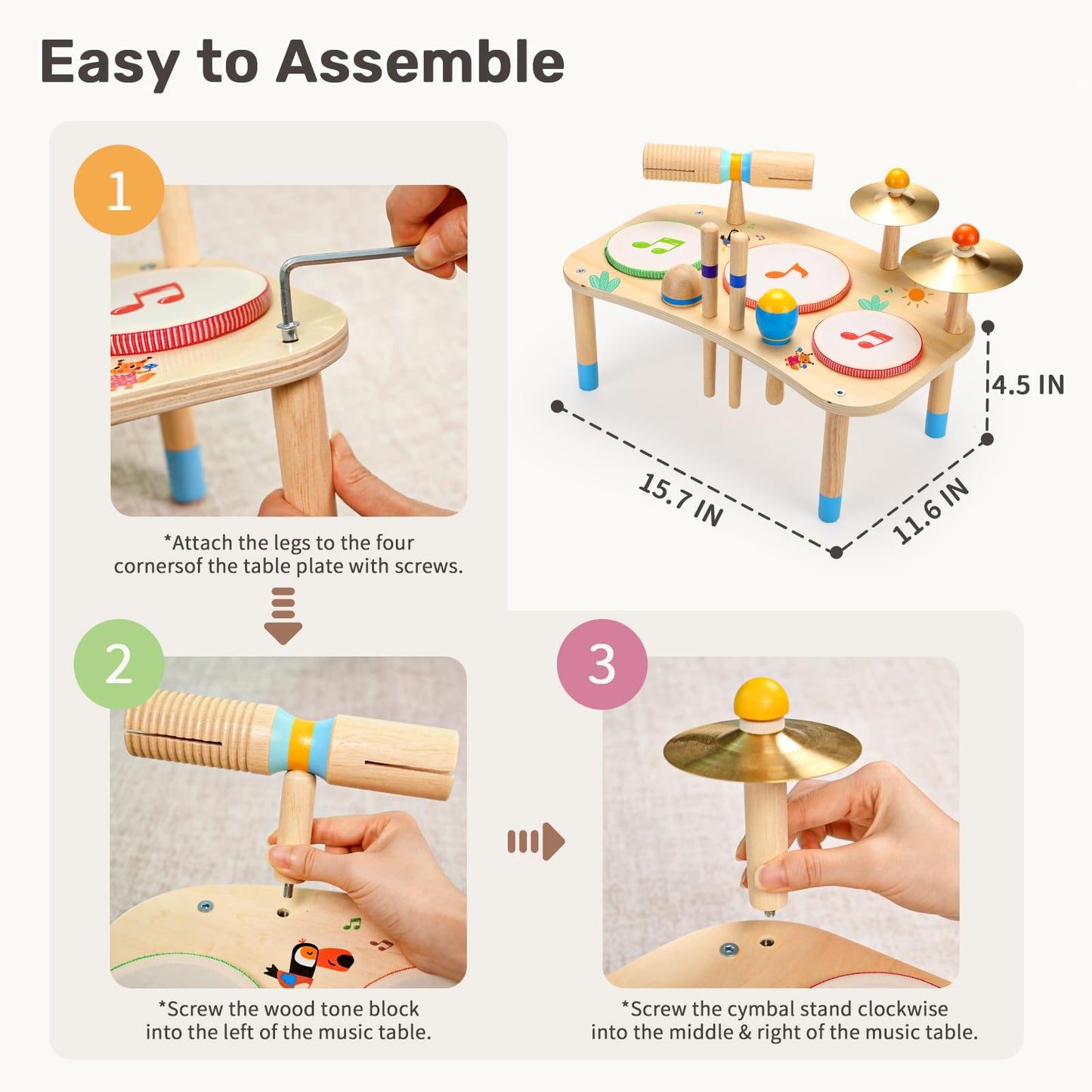Wingyz 11-in-1 Kids Drum Set – Montessori Wooden Musical Toys for Toddlers 1-3