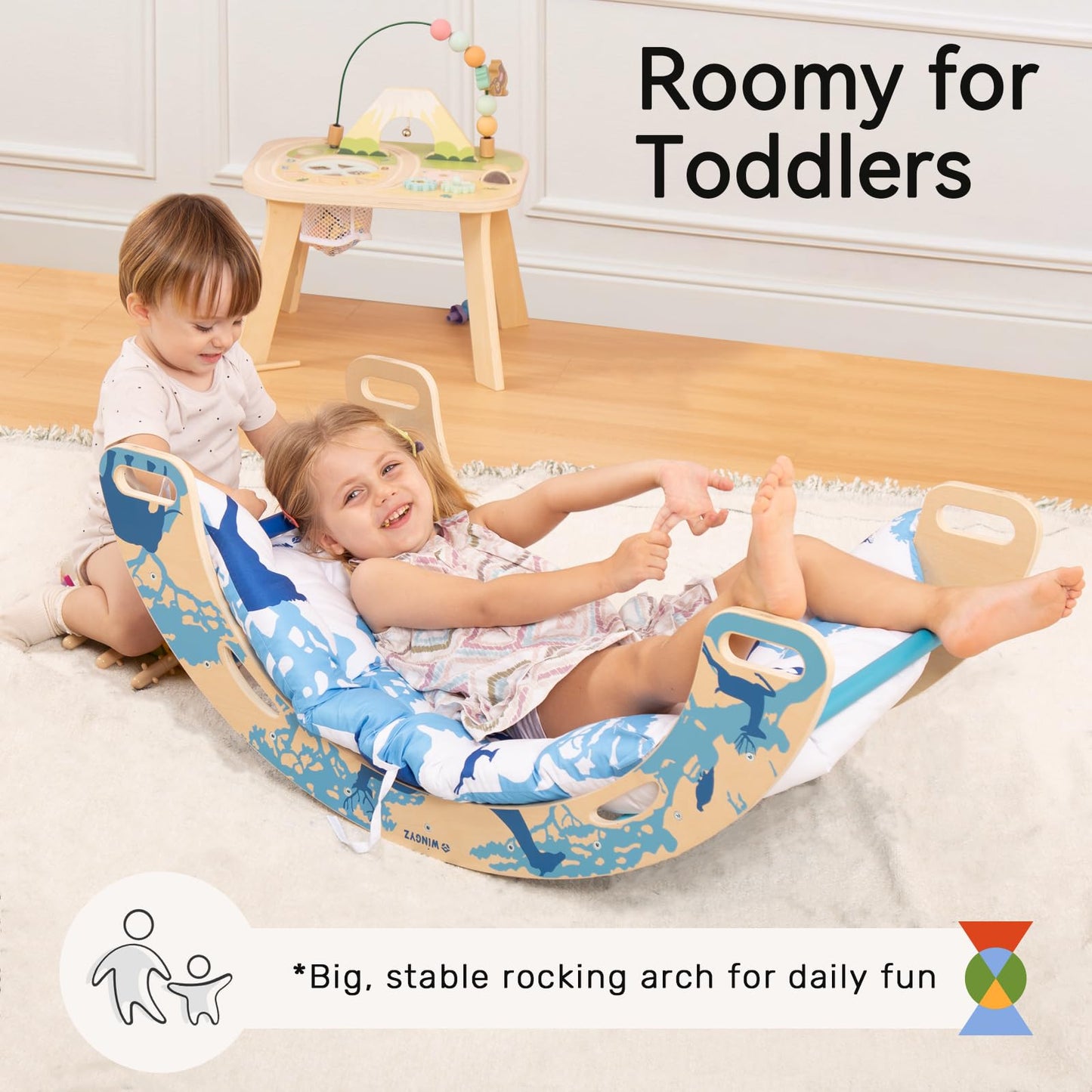 wingyz 8-in-1 Foldable Pikler Triangle Set – Montessori Indoor Climber for Toddlers (Blue)