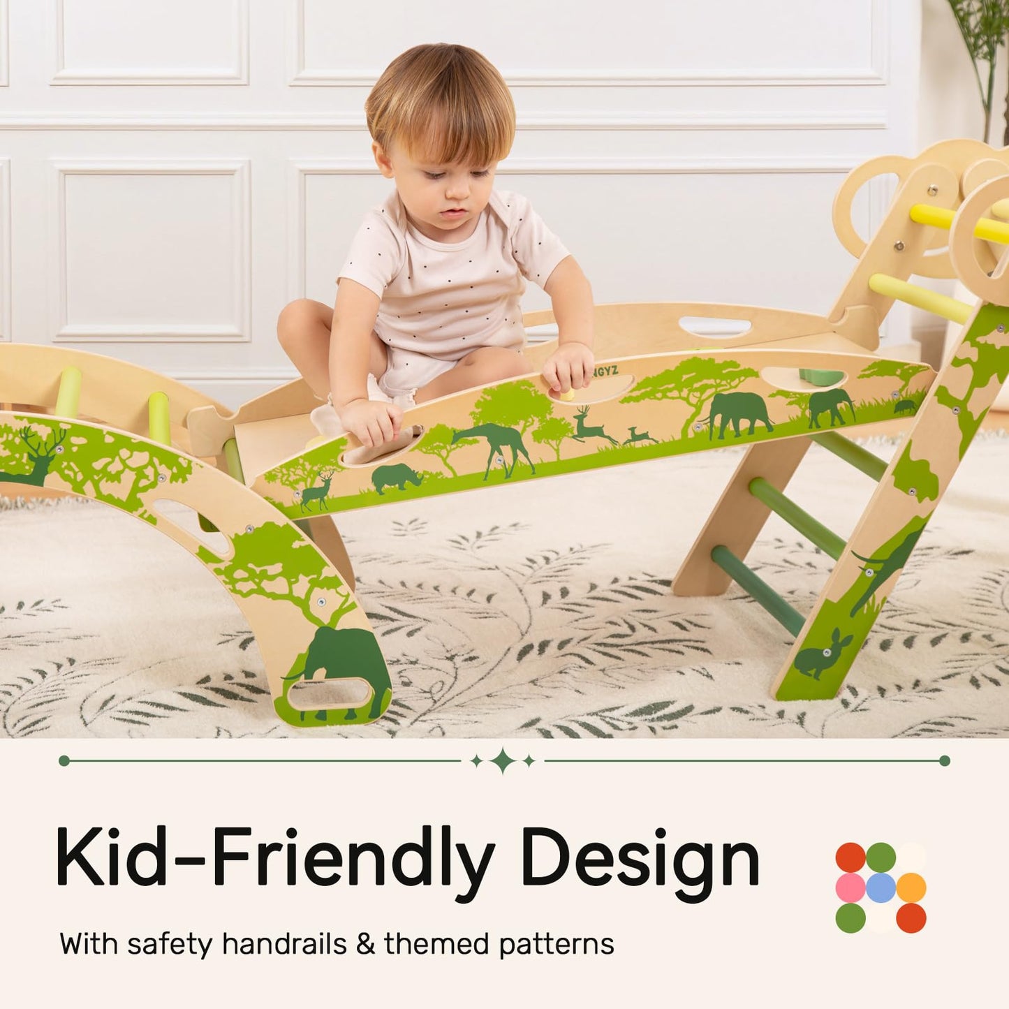 Wingyz 8-in-1 Pikler Triangle Set with Cushion – Montessori Indoor Climber for 1-3 Year Olds (Green)