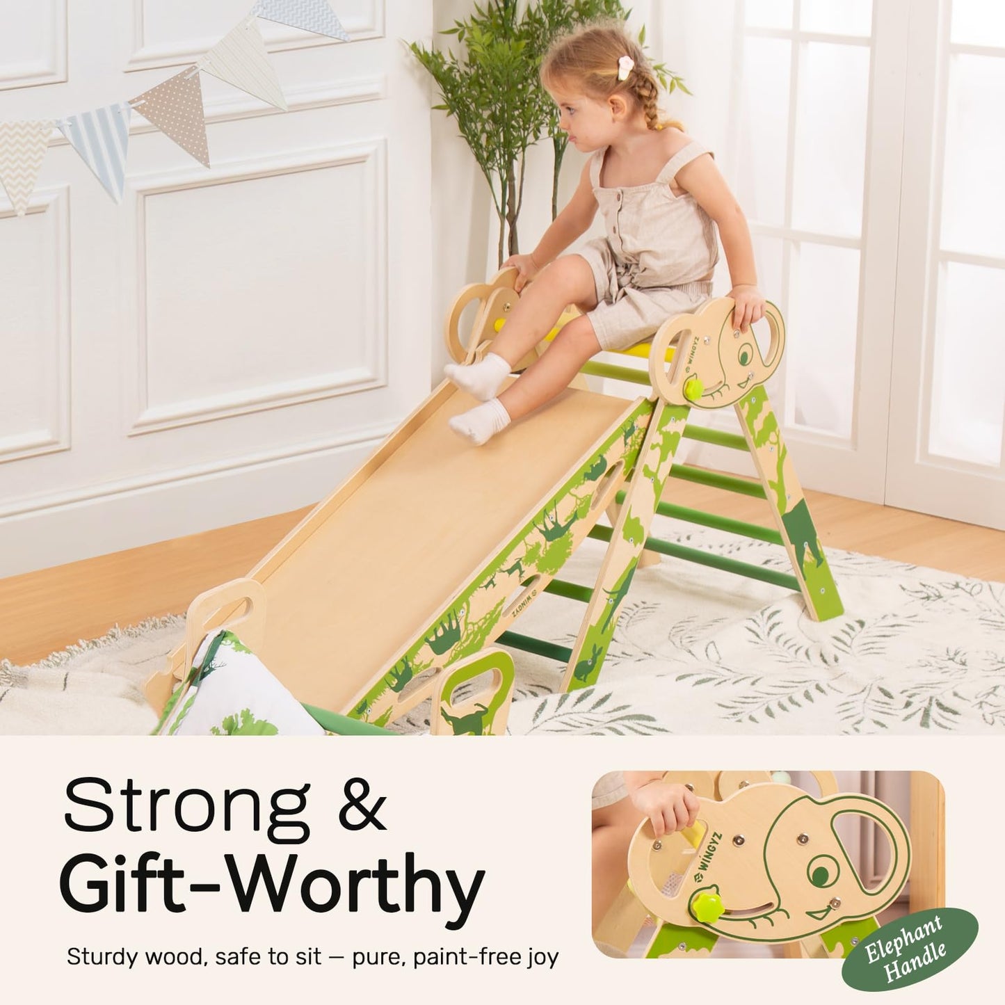 Wingyz 8-in-1 Pikler Triangle Set with Cushion – Montessori Indoor Climber for 1-3 Year Olds (Green)