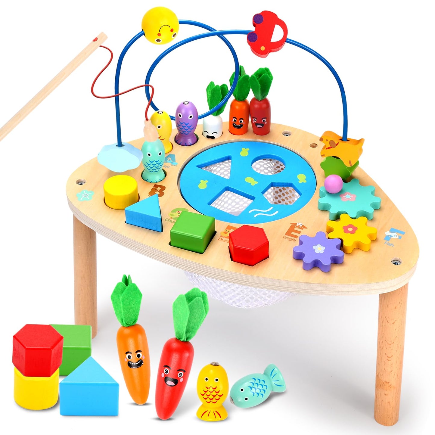 wingyz 6-in-1 Wooden Montessori Activity Table for Toddlers | Bead Maze & Shape Sorter