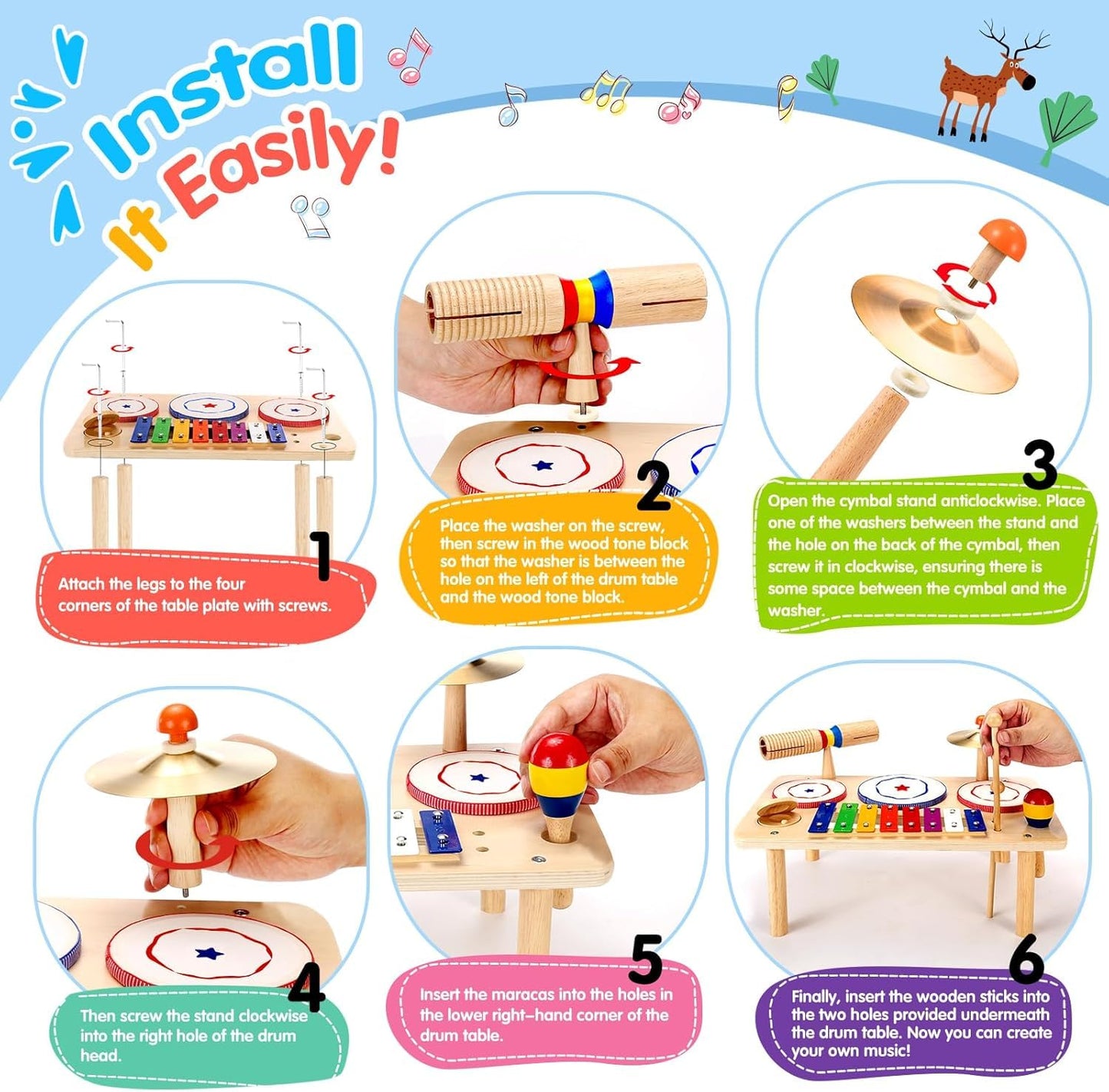 WINGYZ Baby Drum Set – 9-in-1 Wooden Musical Toy for Toddlers 1–3 | Xylophone, Drum, Cymbal & Tone Block