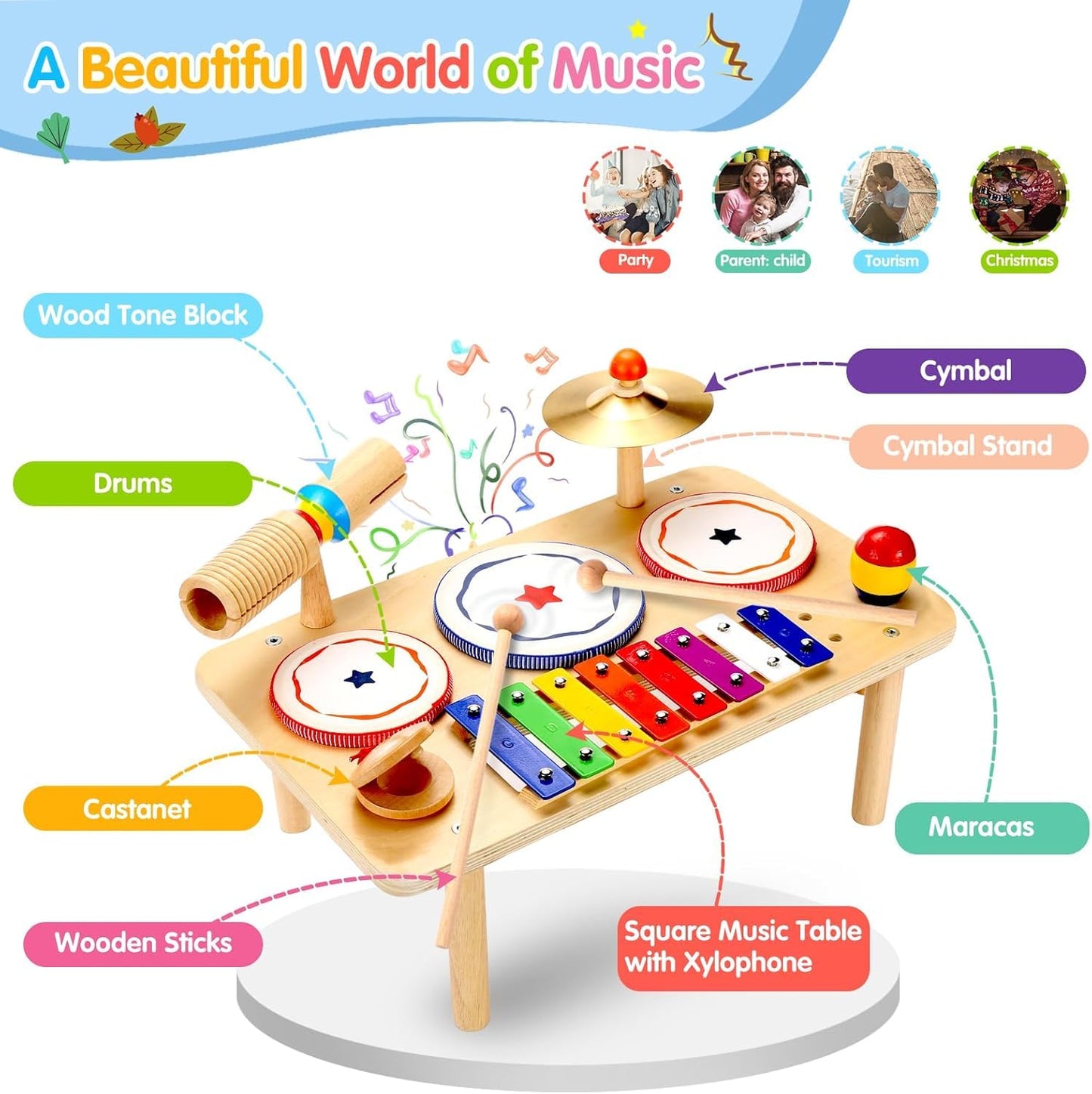 WINGYZ Baby Drum Set – 9-in-1 Wooden Musical Toy for Toddlers 1–3 | Xylophone, Drum, Cymbal & Tone Block