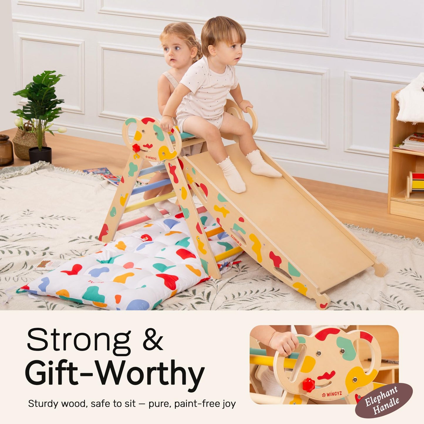 Wingyz Pikler Triangle Climbing Set with Cushion – Foldable 8-in-1 Indoor Jungle Gym for Toddlers 18 Months+