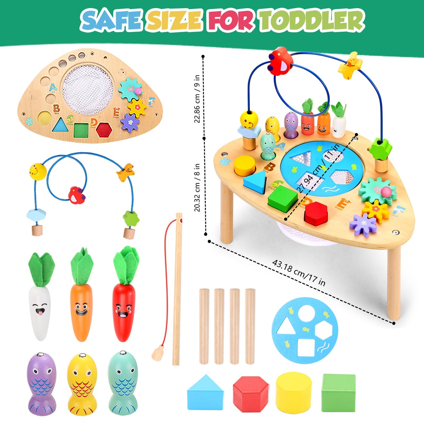 wingyz 6-in-1 Wooden Montessori Activity Table for Toddlers | Bead Maze & Shape Sorter