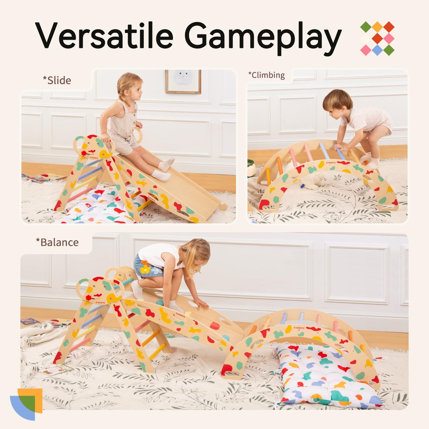 Wingyz Pikler Triangle Climbing Set with Cushion – Foldable 8-in-1 Indoor Jungle Gym for Toddlers 18 Months+