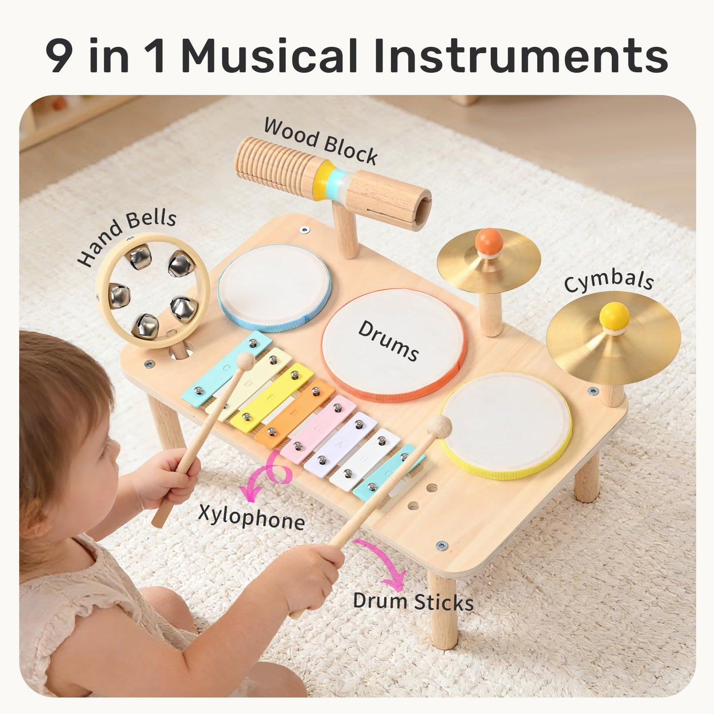 WINGYZ Kids Drum Set – 9-in-1 Montessori Toy for Toddlers (Ages 1-3)