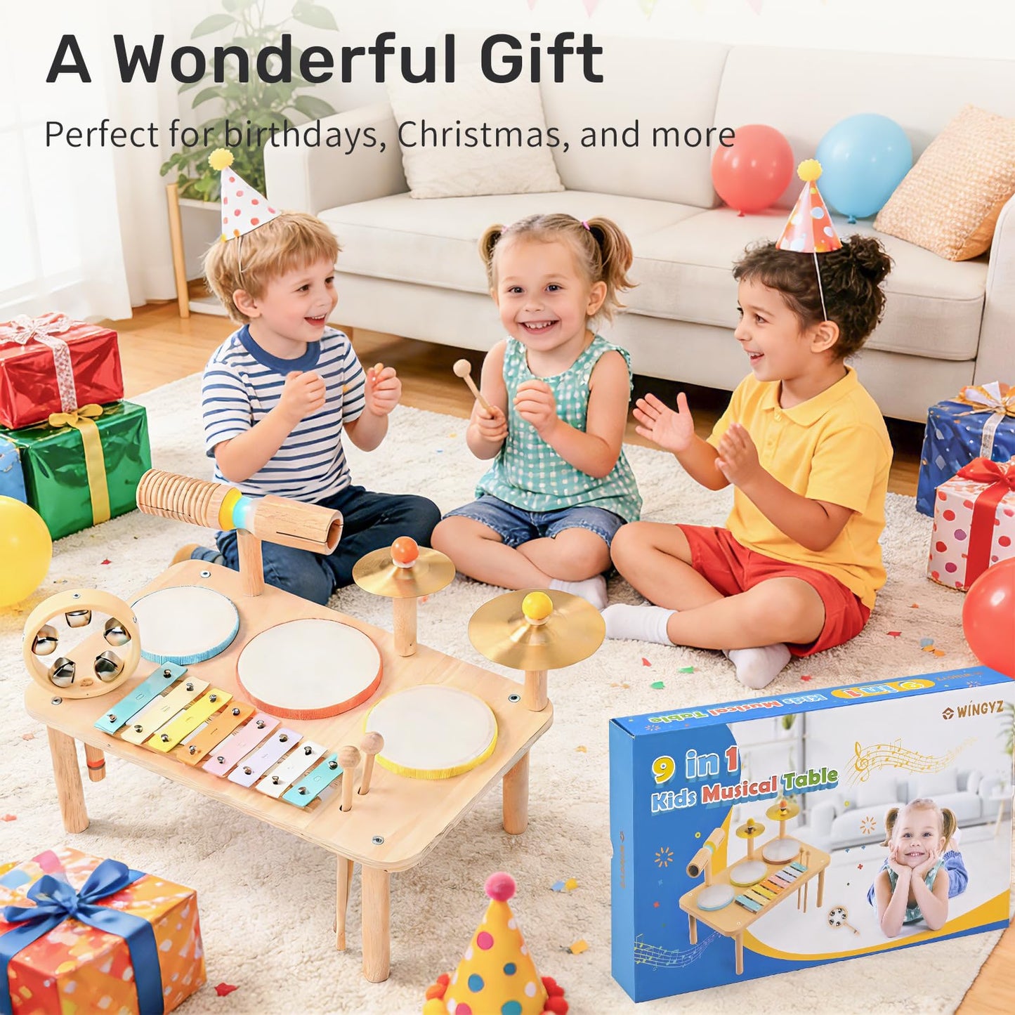 WINGYZ Kids Drum Set – 9-in-1 Montessori Toy for Toddlers (Ages 1-3)