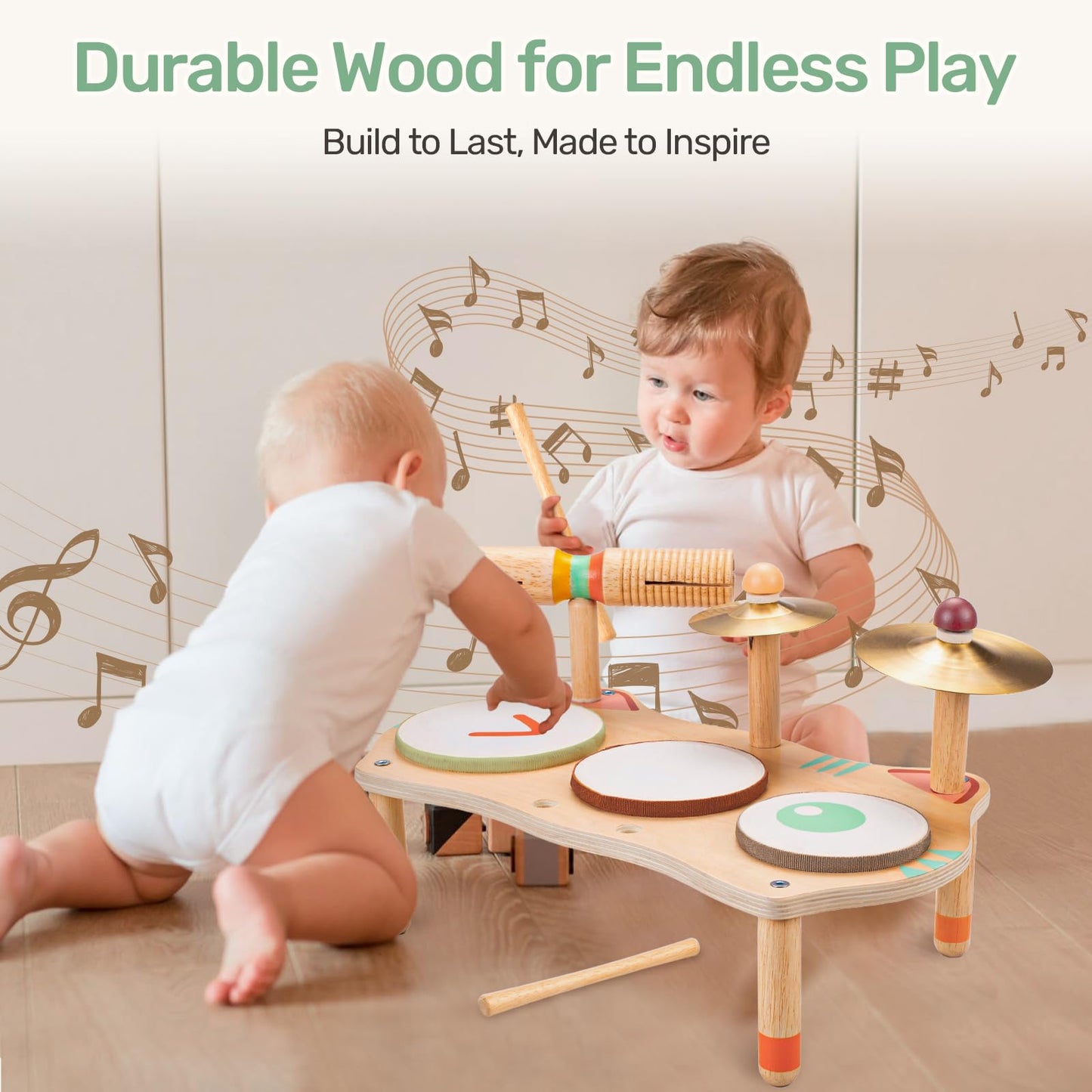 WINGYZ Kids Drum Set for Toddlers — 7-in-1 Montessori Wooden Music Toys