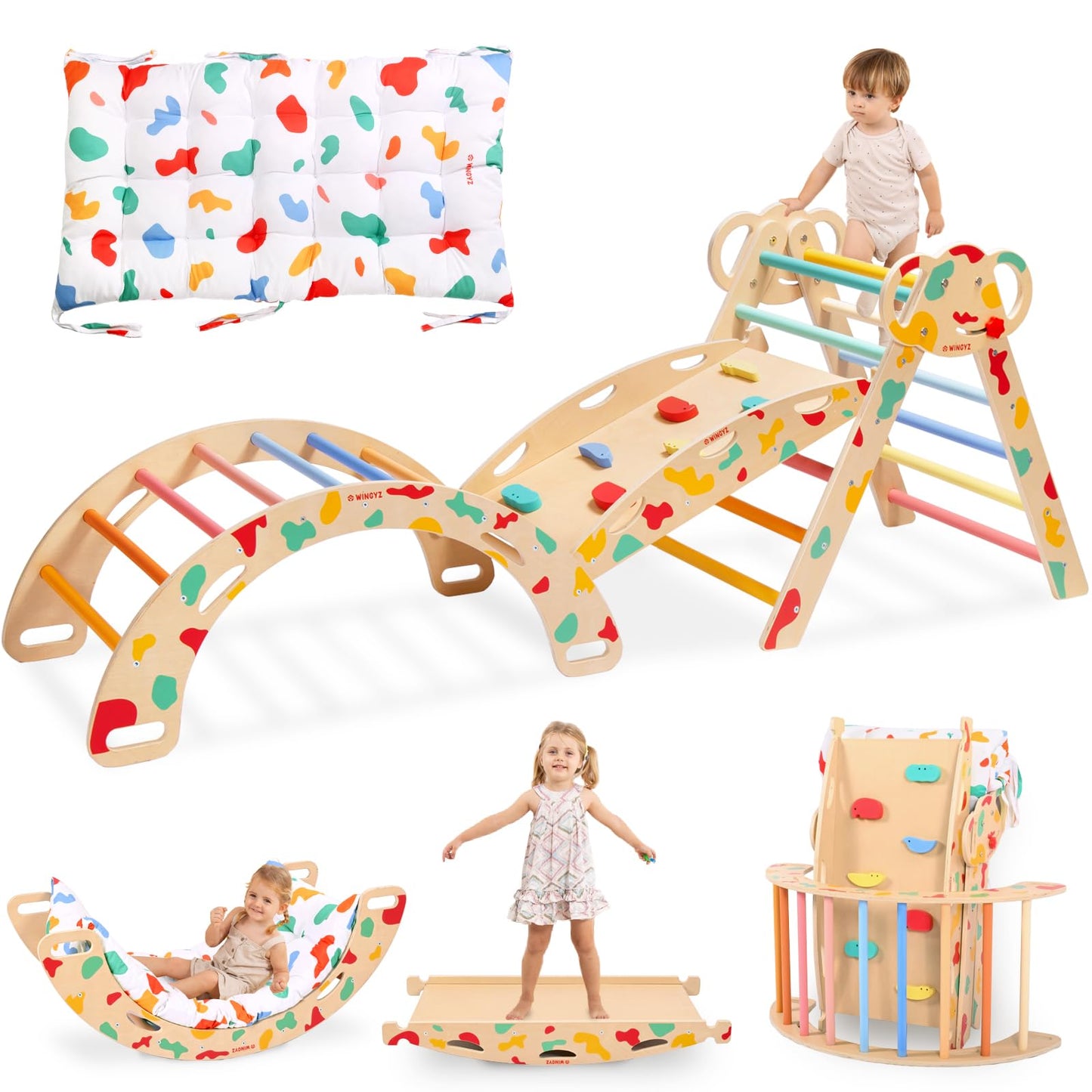 Wingyz Pikler Triangle Climbing Set with Cushion – Foldable 8-in-1 Indoor Jungle Gym for Toddlers 18 Months+